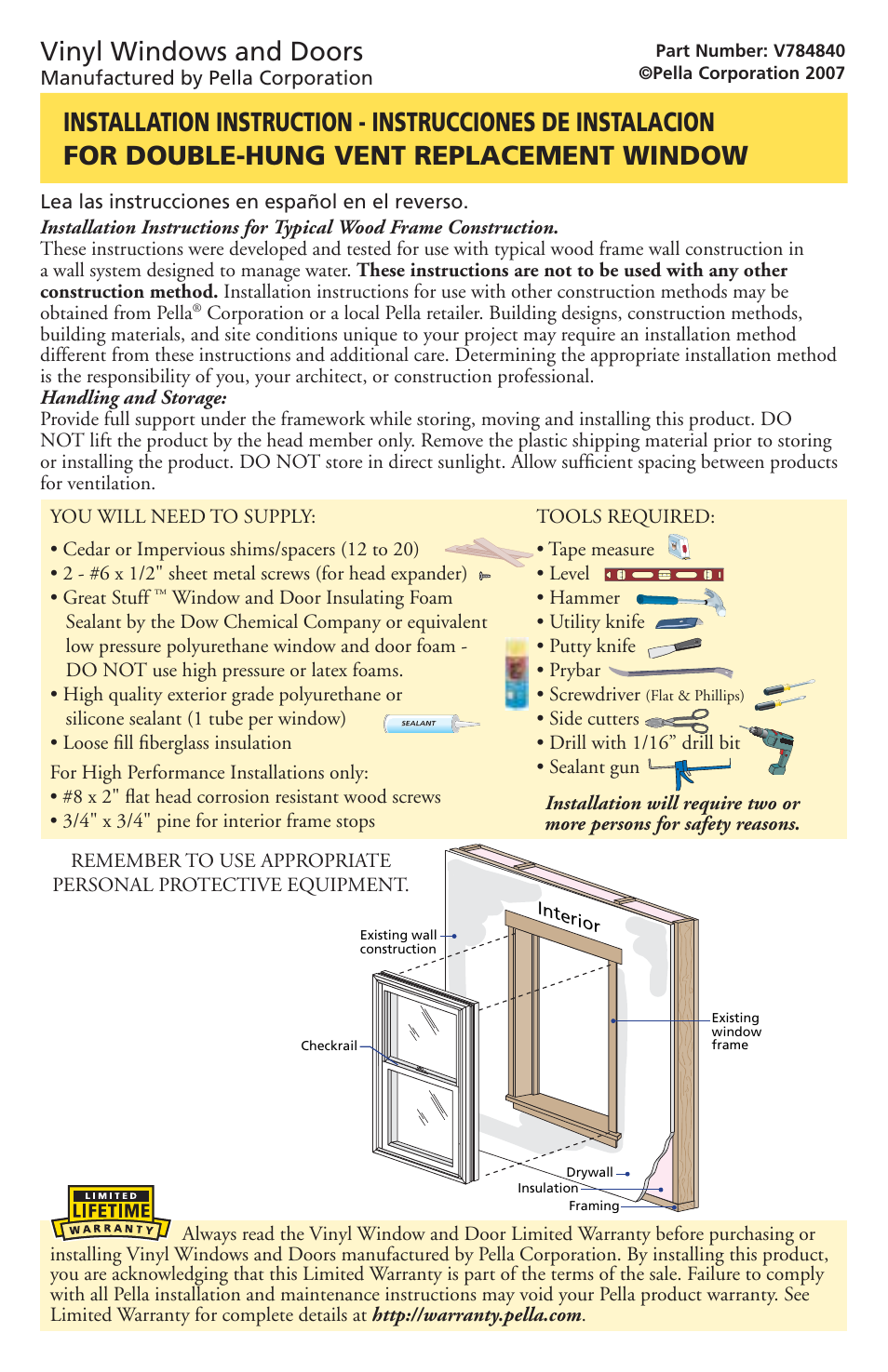 Pella Avinyl Windows and Doors V784840 User Manual | 7 pages