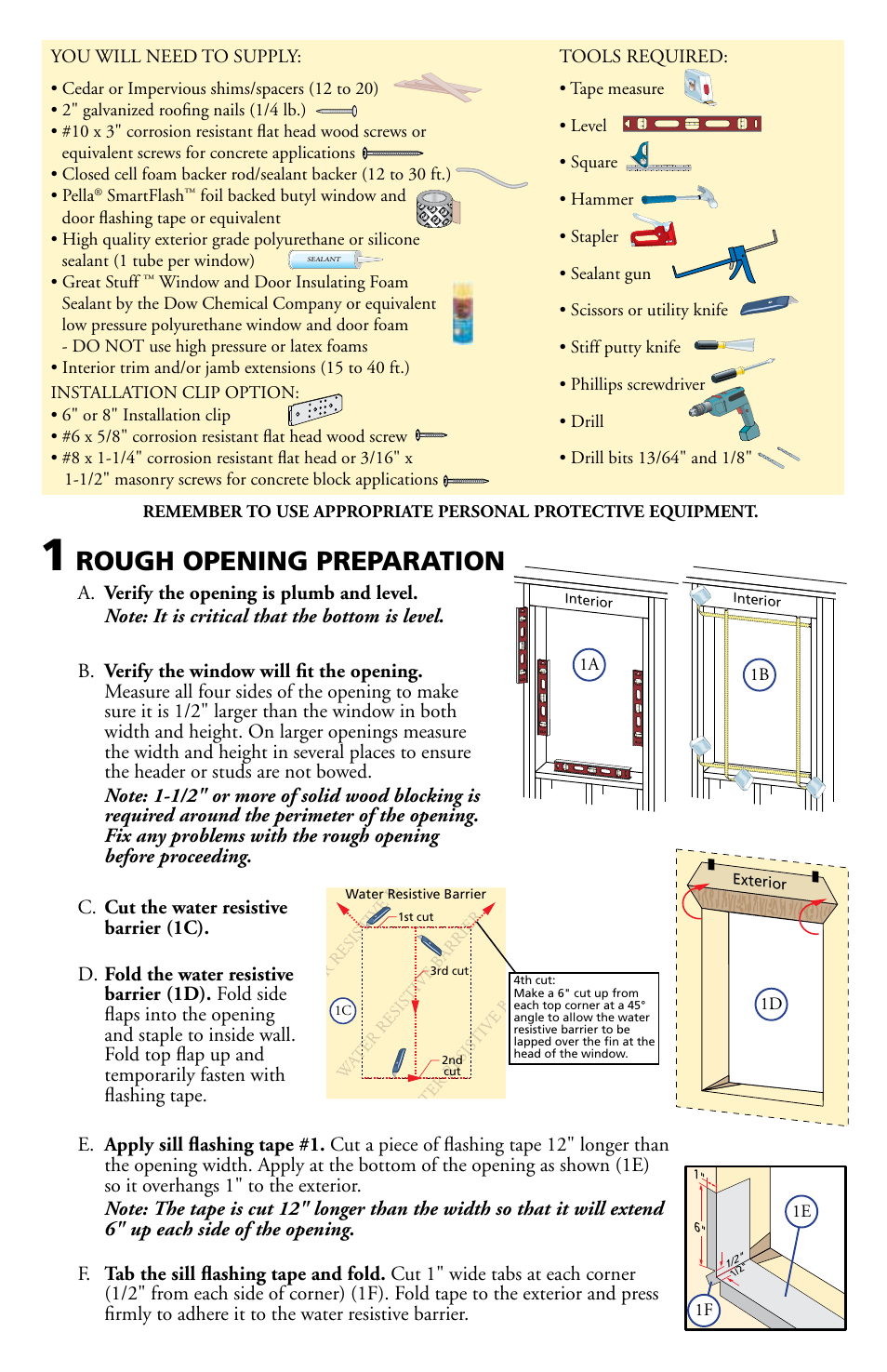 Rough opening preparation | Pella 80ED0101 User Manual | Page 2 / 8