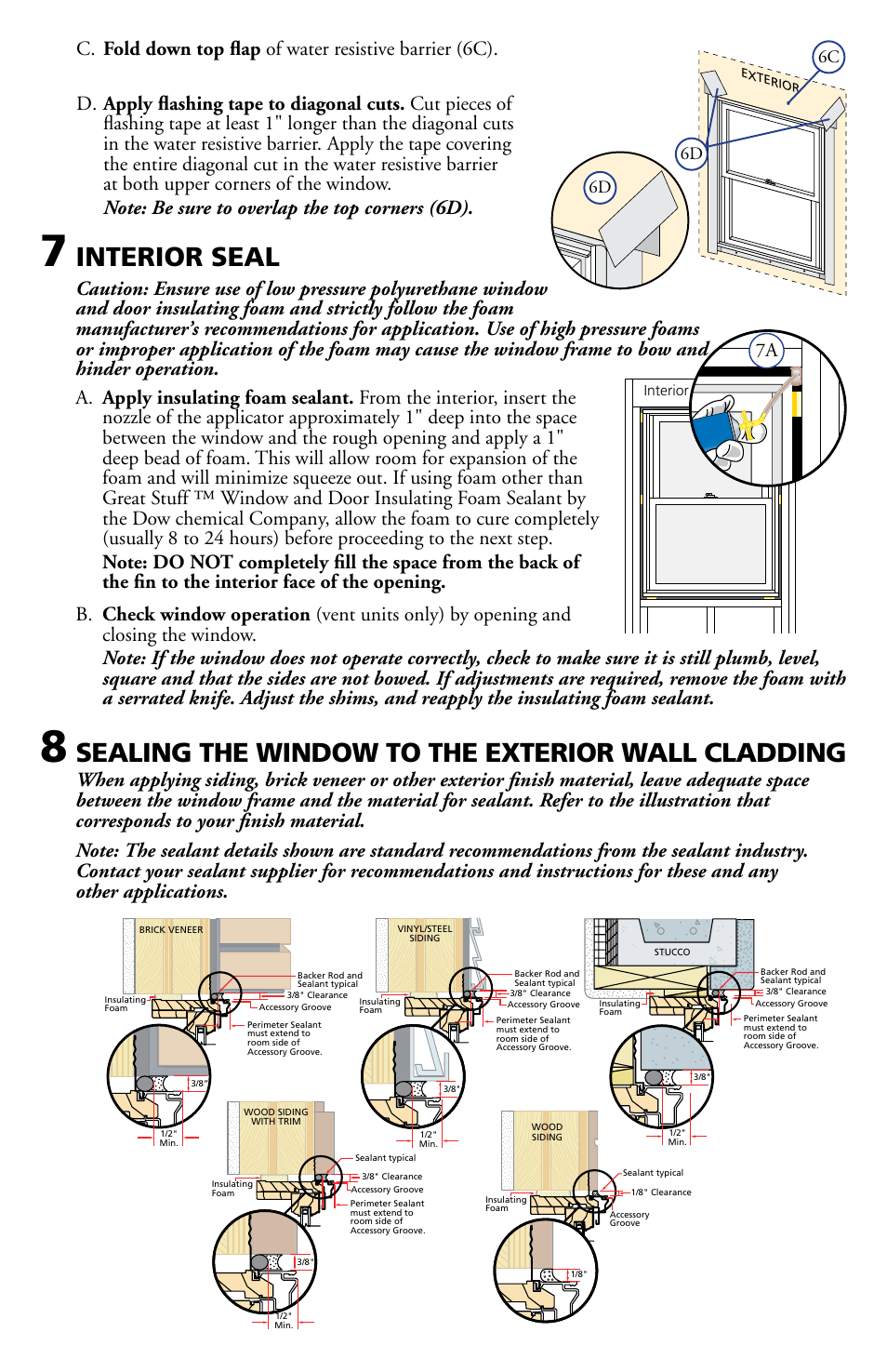 Interior seal, Sealing the window to the exterior wall cladding, 6d 6c | Pella 80ED0101 User Manual | Page 7 / 8