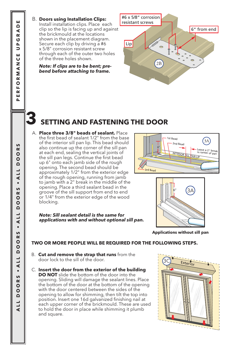 Setting and fastening the door | Pella Wood Hinged Patio Door 818K0100 User Manual | Page 6 / 16