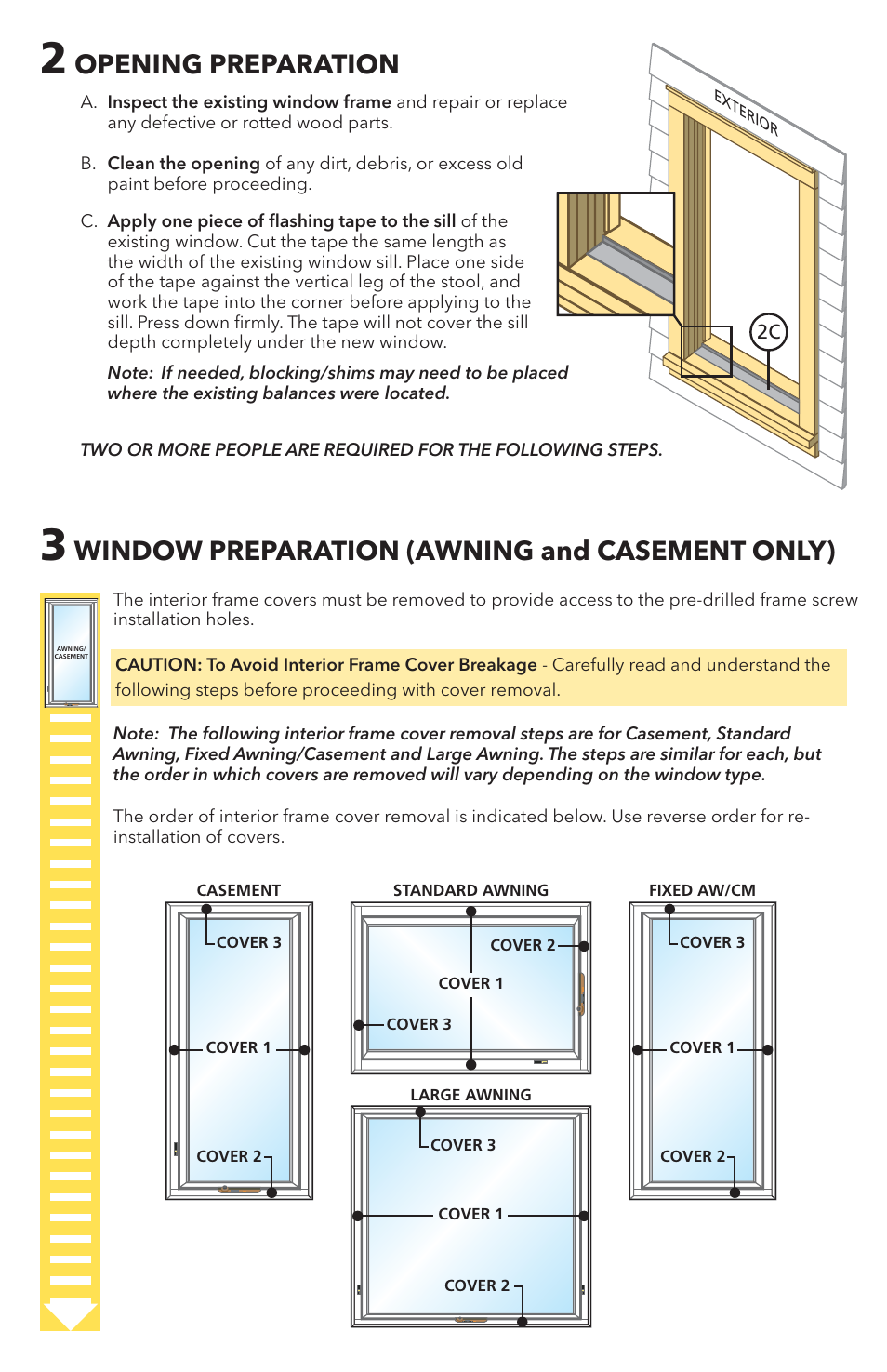 Opening preparation, Window preparation (awning and casement only) | Pella Impervia 80YW0102 User Manual | Page 3 / 13