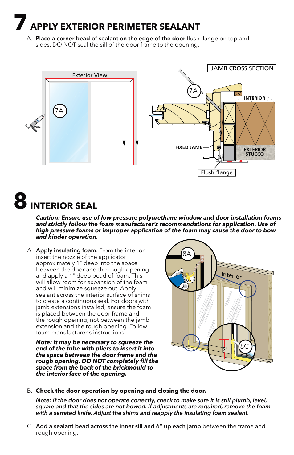 Apply exterior perimeter sealant, Interior seal | Pella Aluminim Clad Sliding Patio Doors With Flush Flange 81CM0100 User Manual | Page 11 / 13