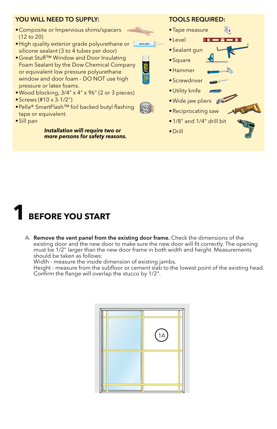 Before you start | Pella Aluminim Clad Sliding Patio Doors With Flush Flange 81CM0100 User Manual | Page 2 / 13