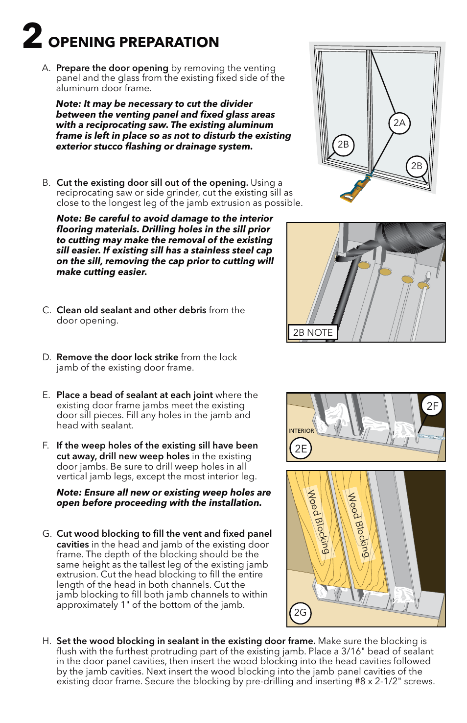 Opening preparation | Pella Aluminim Clad Sliding Patio Doors With Flush Flange 81CM0100 User Manual | Page 3 / 13