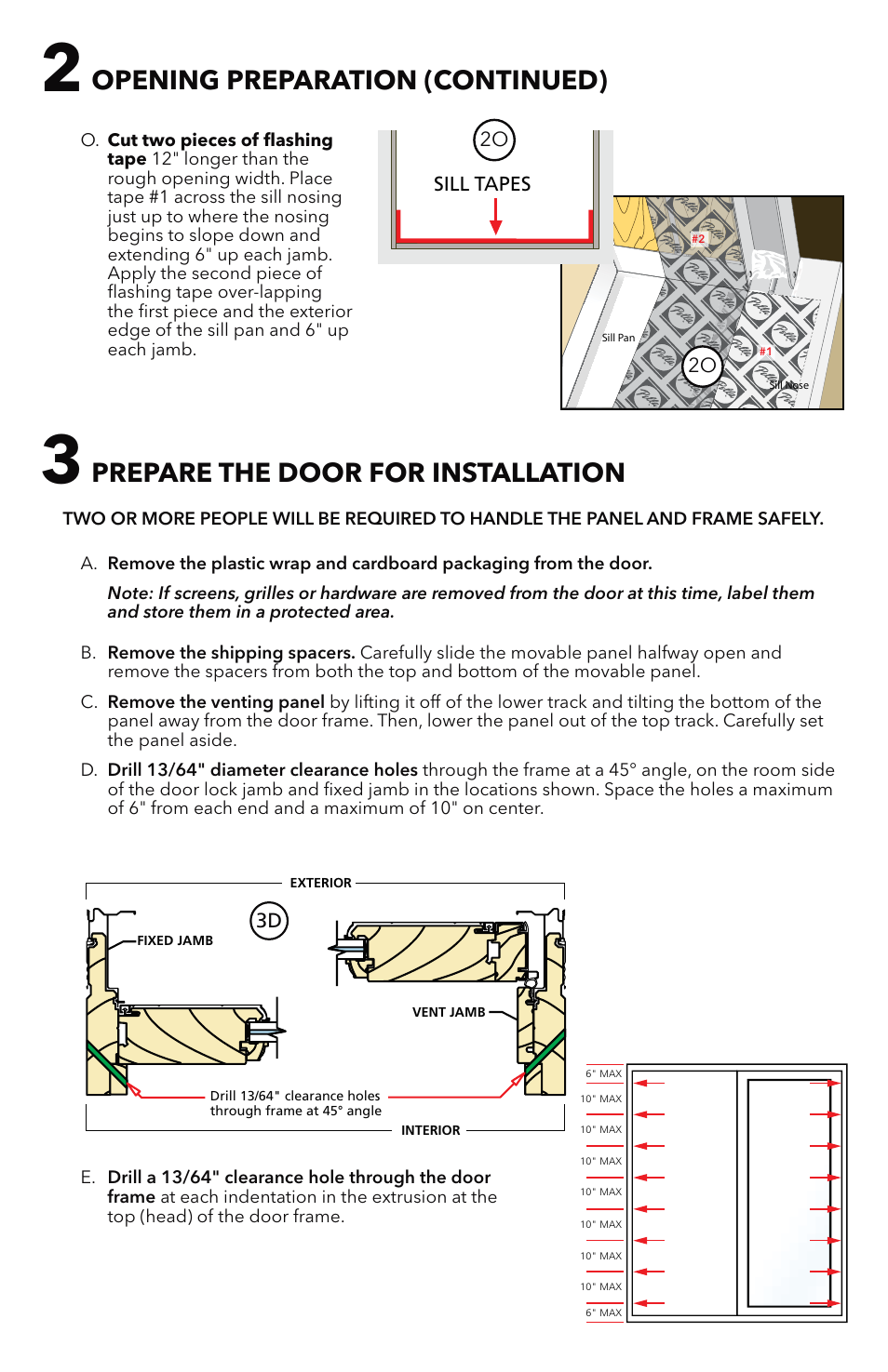 Opening preparation (continued), Prepare the door for installation | Pella Aluminim Clad Sliding Patio Doors With Flush Flange 81CM0100 User Manual | Page 6 / 13