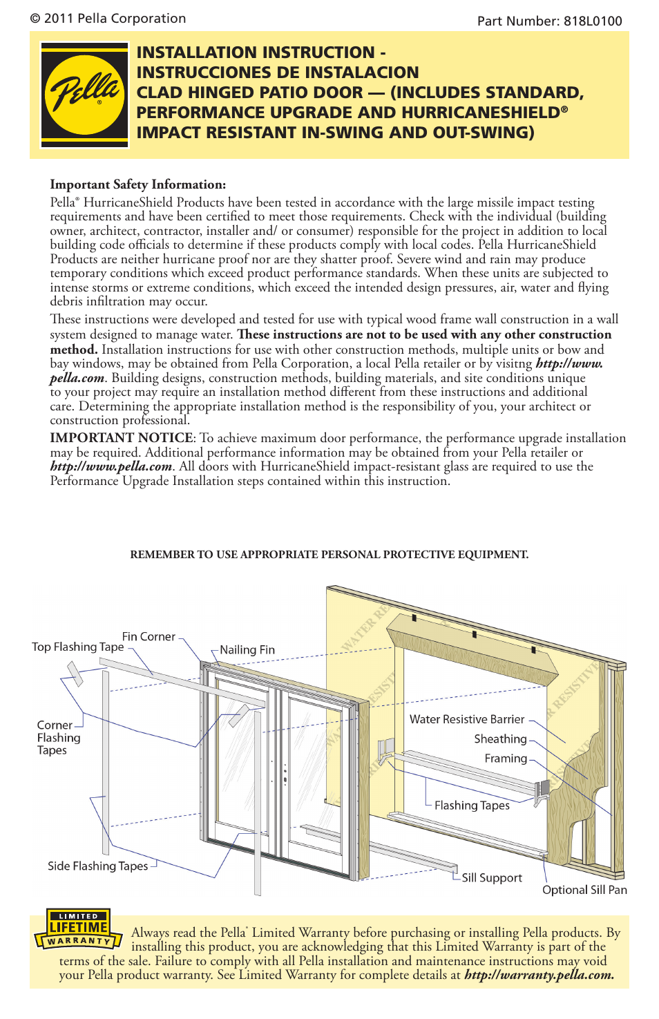 Pella CLAD HINGED PATIO DOOR  (INCLUDES STANDARD User Manual | 16 pages