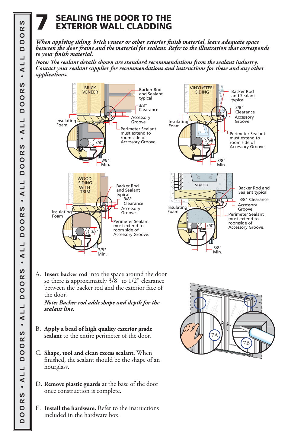 Sealing the door to the exterior wall cladding | Pella CLAD HINGED PATIO DOOR  (INCLUDES STANDARD User Manual | Page 14 / 16