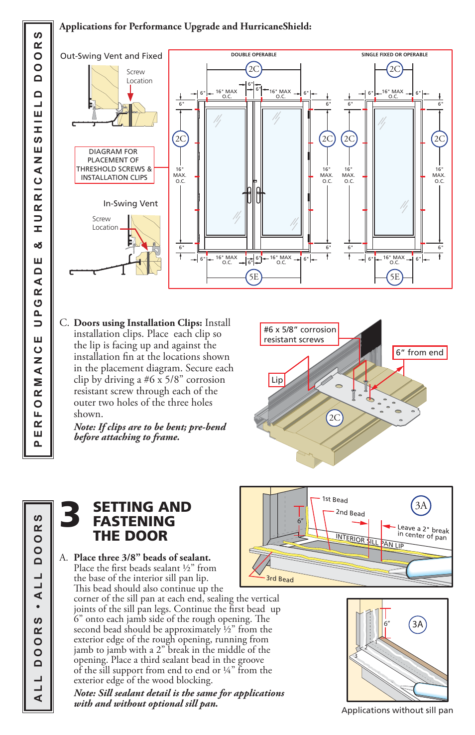 Setting and fastening the door, Doors using installation clips | Pella CLAD HINGED PATIO DOOR  (INCLUDES STANDARD User Manual | Page 6 / 16