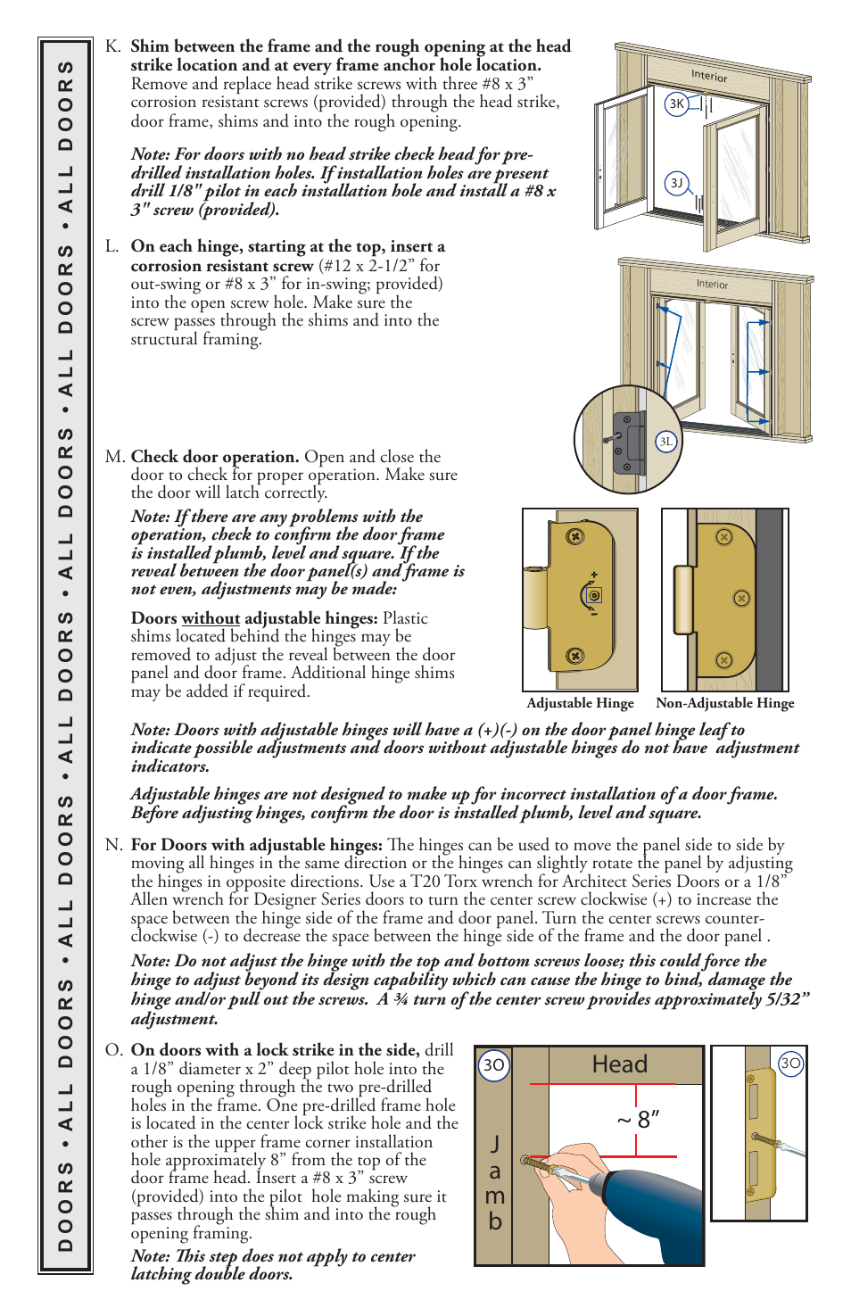 Head ~ 8” j a m b | Pella CLAD HINGED PATIO DOOR  (INCLUDES STANDARD User Manual | Page 9 / 16