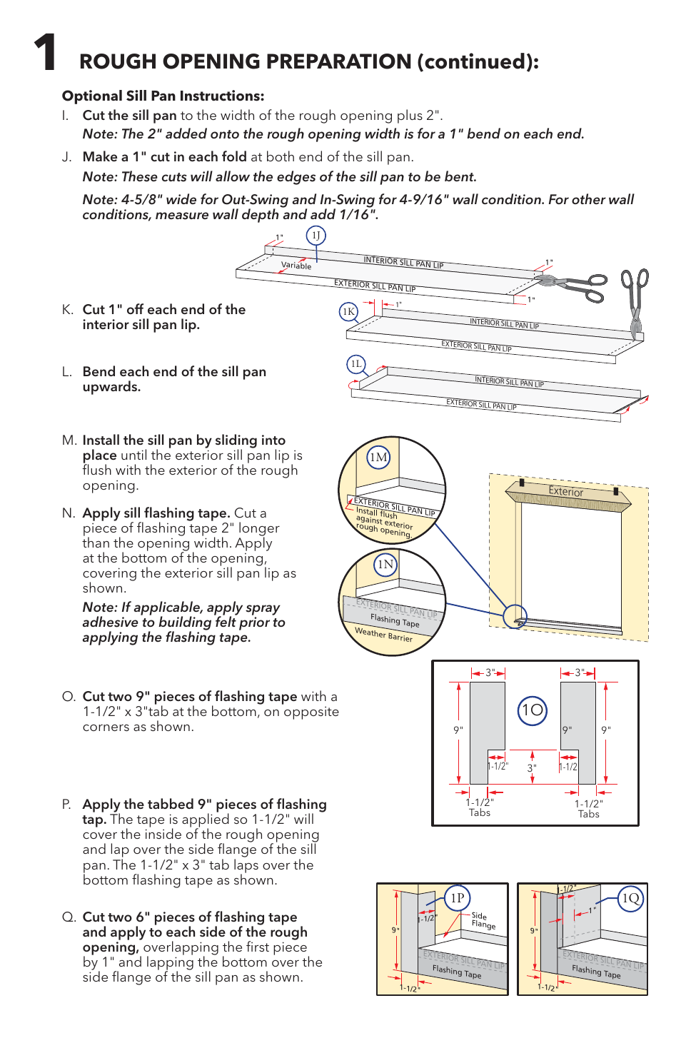 Rough opening preparation (continued), 1p 1q | Pella 81DU0100 User Manual | Page 4 / 19