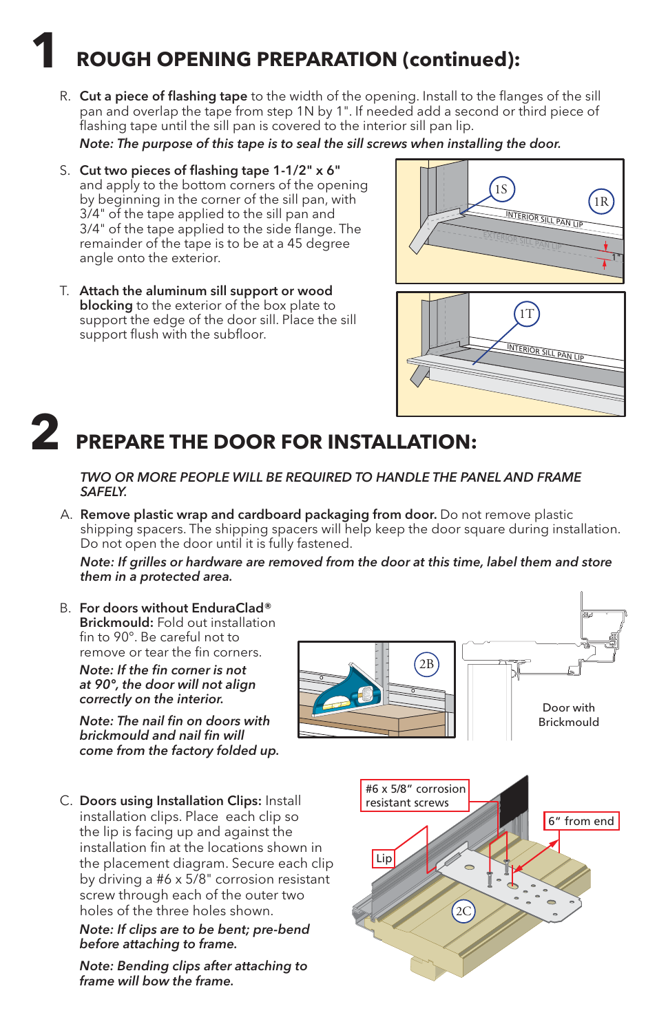 Rough opening preparation (continued), Prepare the door for installation | Pella 81DU0100 User Manual | Page 5 / 19