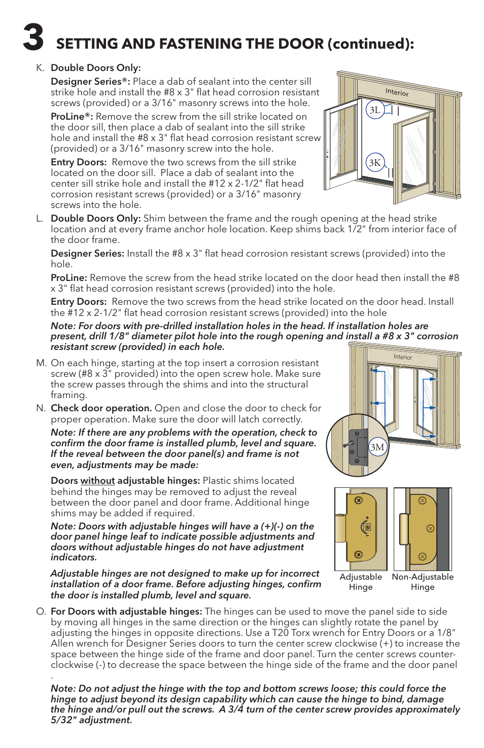 Setting and fastening the door (continued) | Pella 81DU0100 User Manual | Page 8 / 19