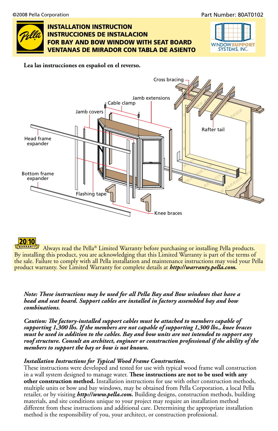 Pella Bay and Bow window with seat board 80AT0102 User Manual | 16 pages