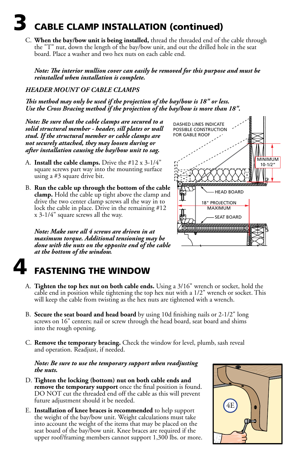 Fastening the window, Cable clamp installation (continued) | Pella Bay and Bow window with seat board 80AT0102 User Manual | Page 5 / 16