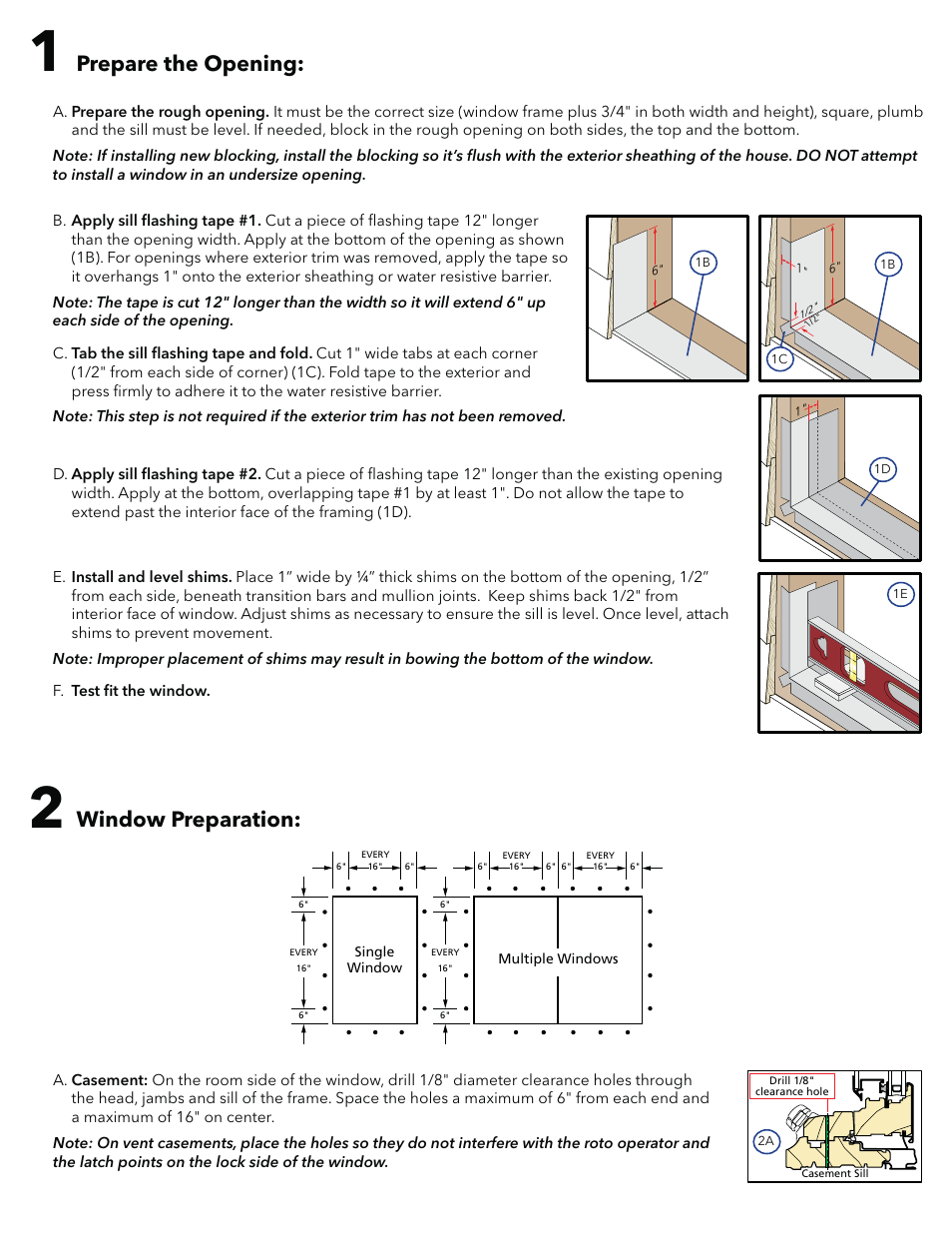 Prepare the opening, Window preparation | Pella 807X0101 User Manual | Page 2 / 7