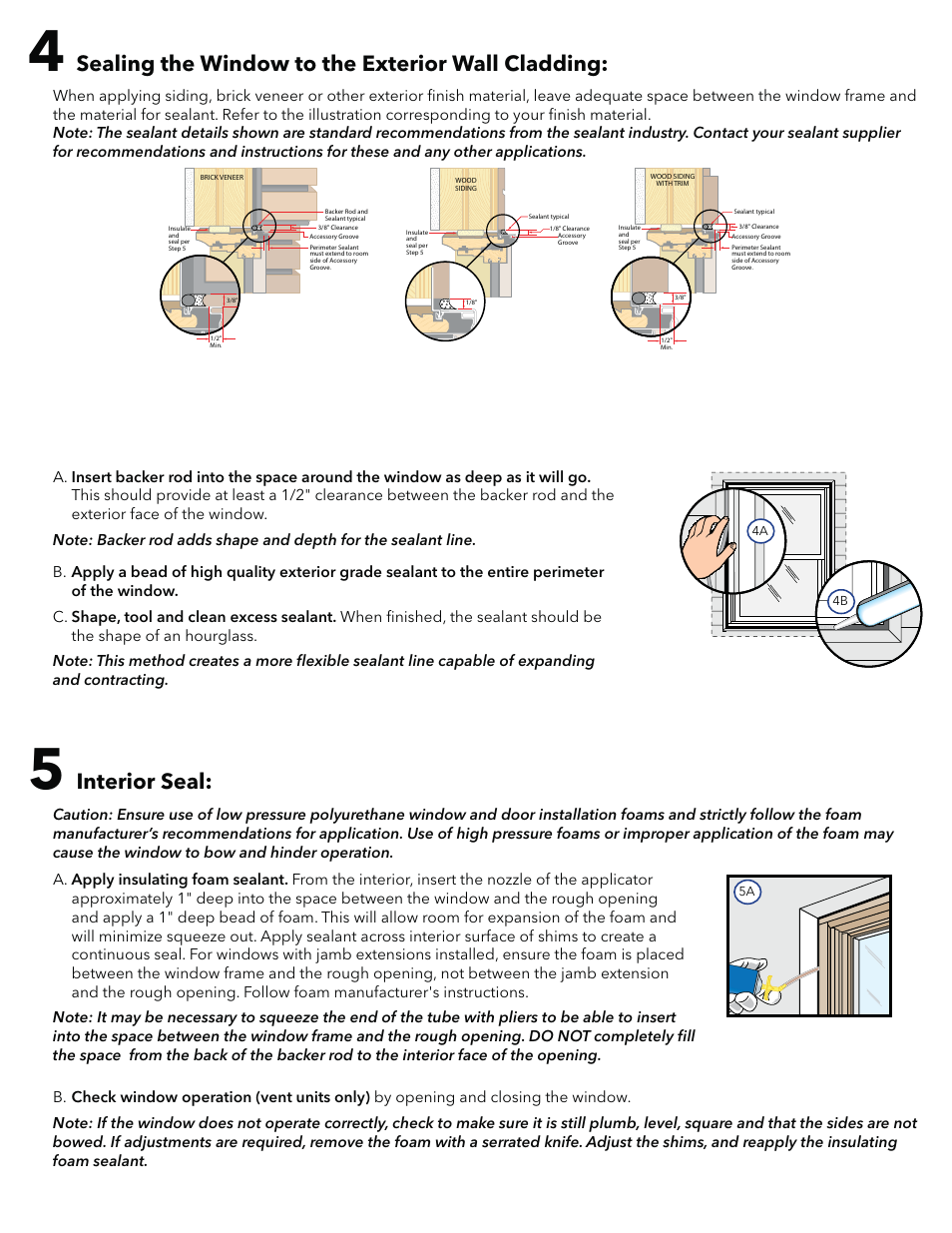Sealing the window to the exterior wall cladding, Interior seal | Pella 807X0101 User Manual | Page 5 / 7