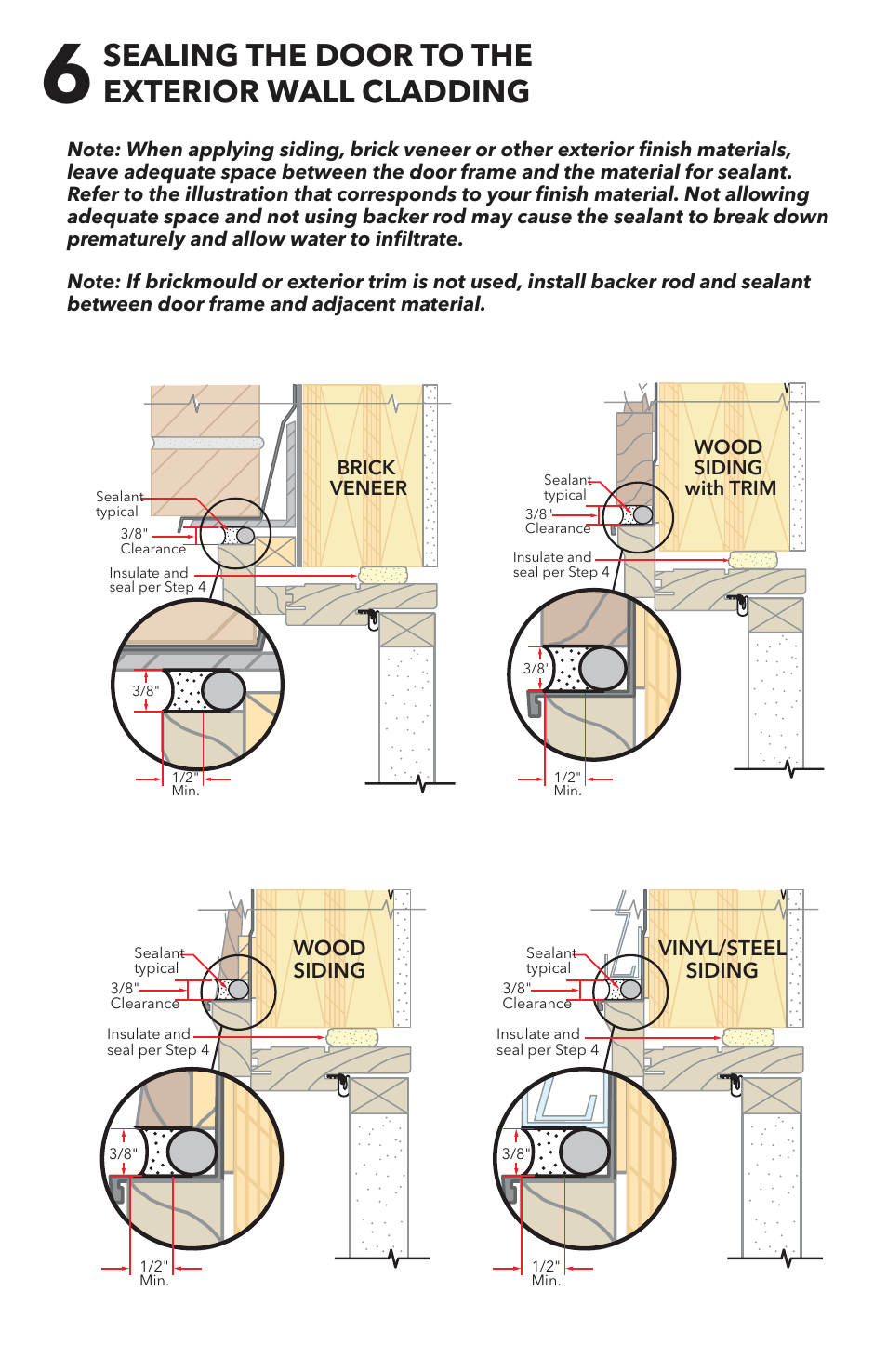 Sealing the door to the exterior wall cladding | Pella 818T0101 User Manual | Page 13 / 16