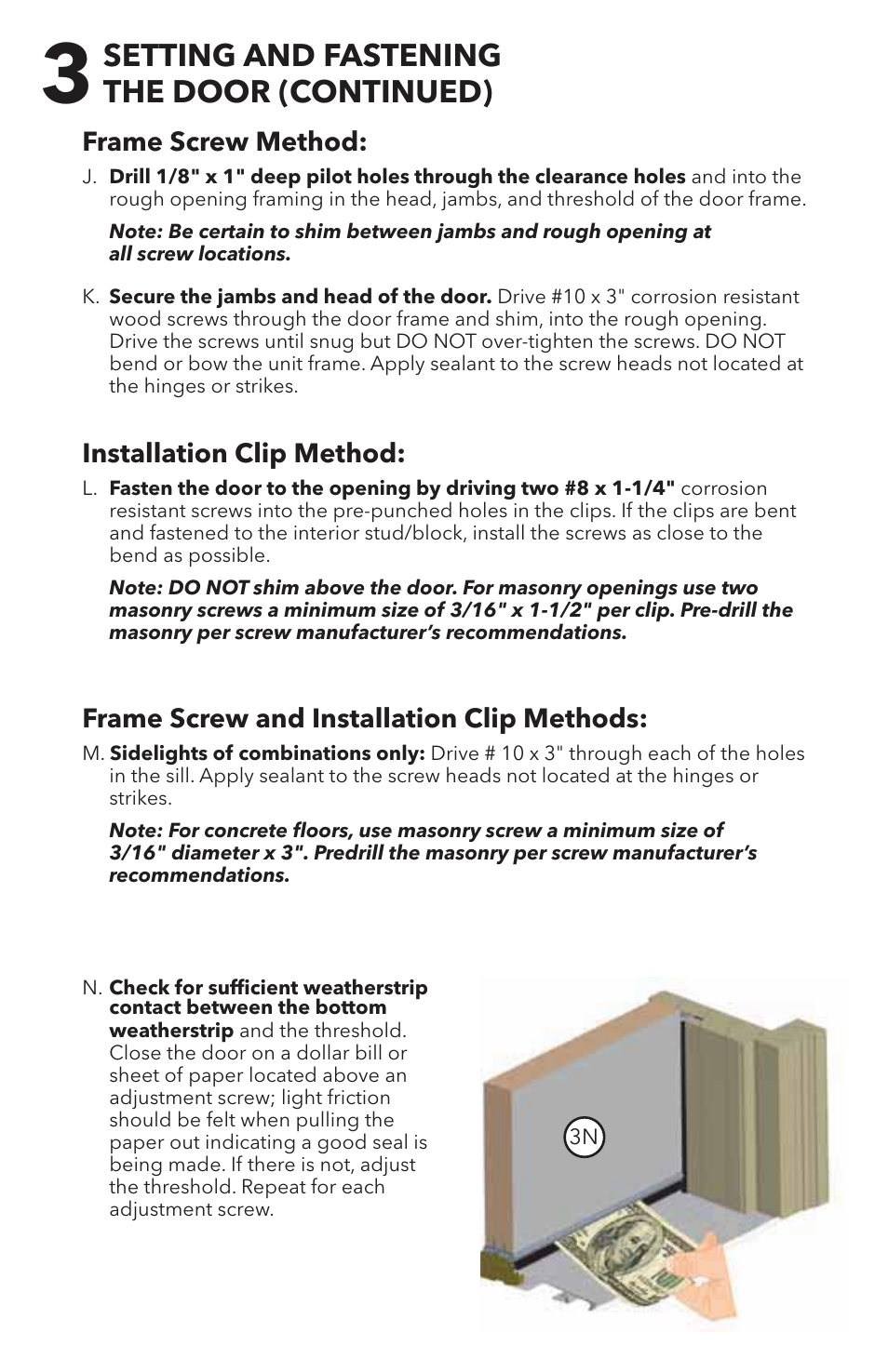 Setting and fastening the door (continued) | Pella 818T0101 User Manual | Page 9 / 16