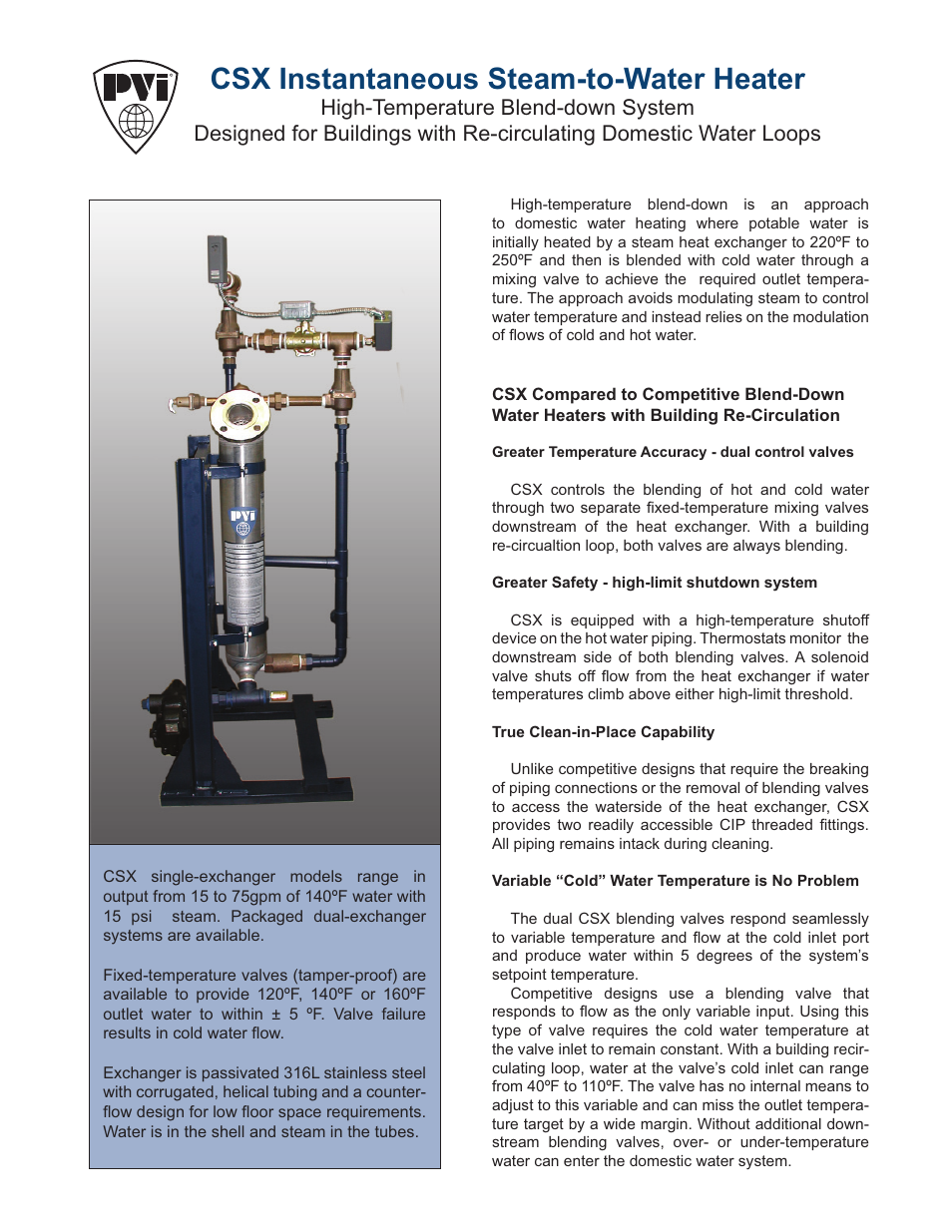 PVI Industries CSX Single-Exchanger User Manual | 2 pages