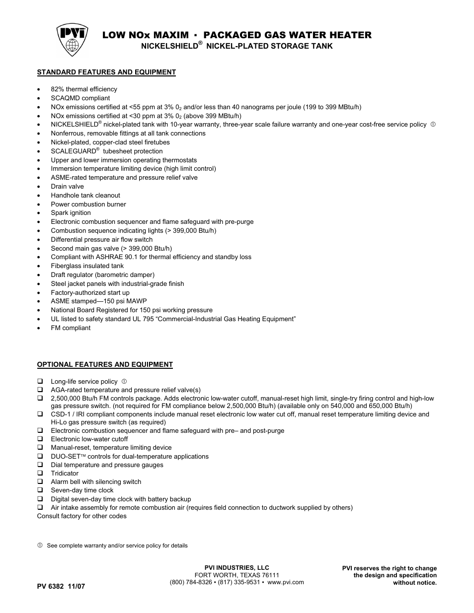 PVI Industries NickelShield PV 6382 11 User Manual | 1 page