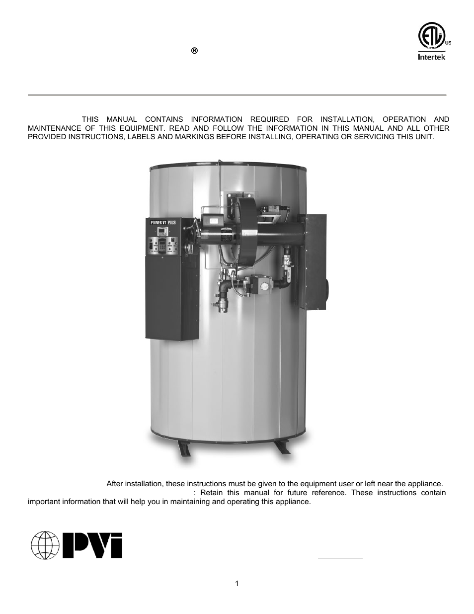 PVI Industries 180 User Manual | 44 pages