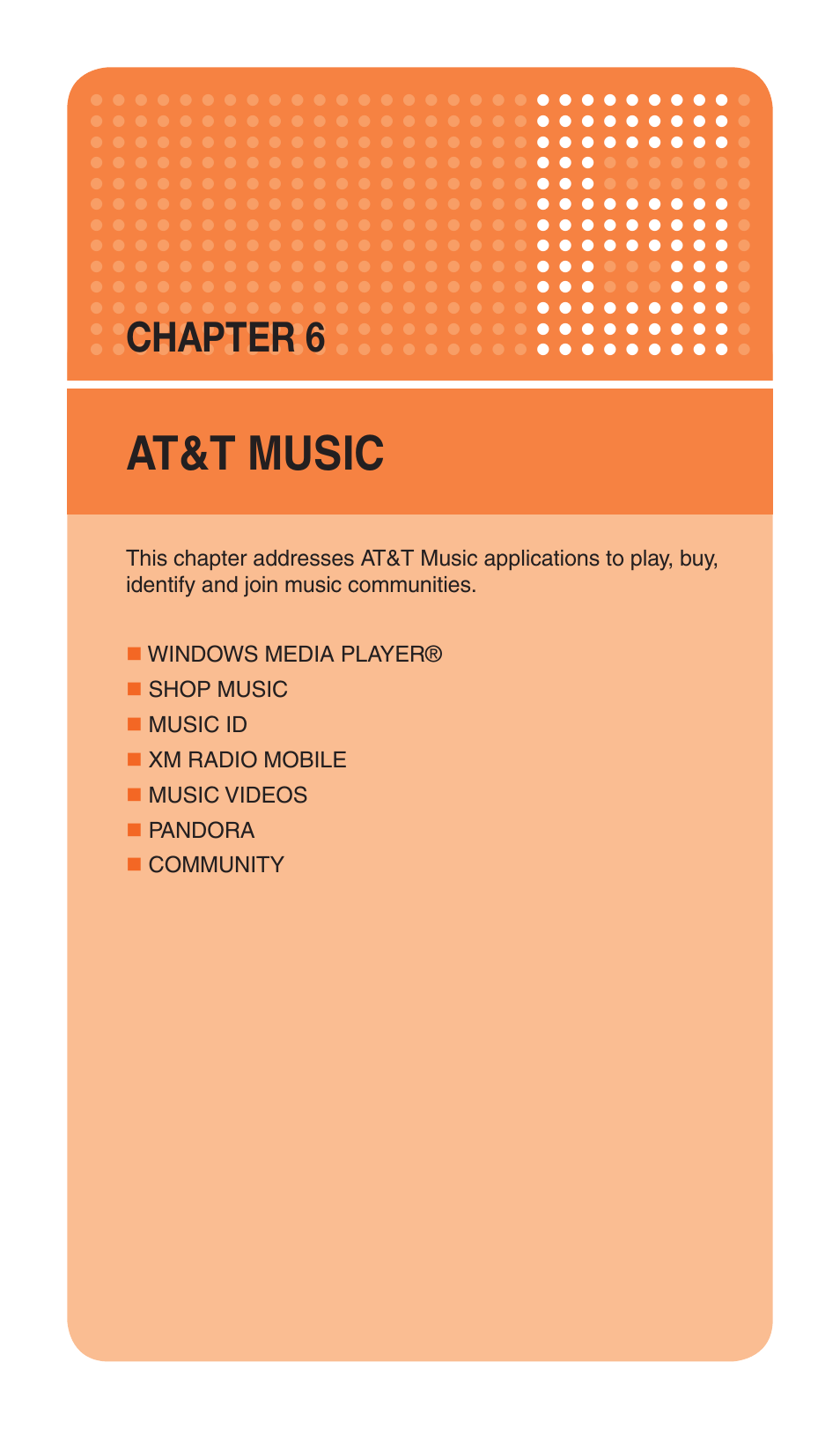 At&t music, Chapter 6 | Pantech Matrix Pro User Manual | Page 103 / 261