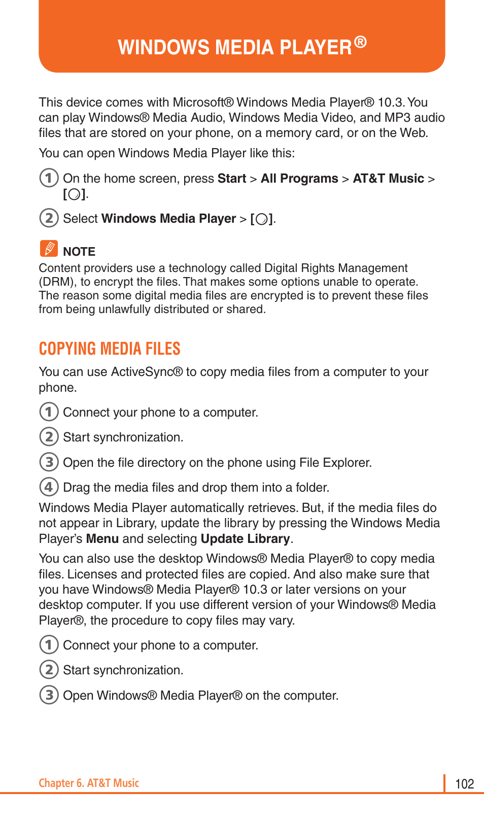 Windows media player, Copying media files | Pantech Matrix Pro User Manual | Page 104 / 261