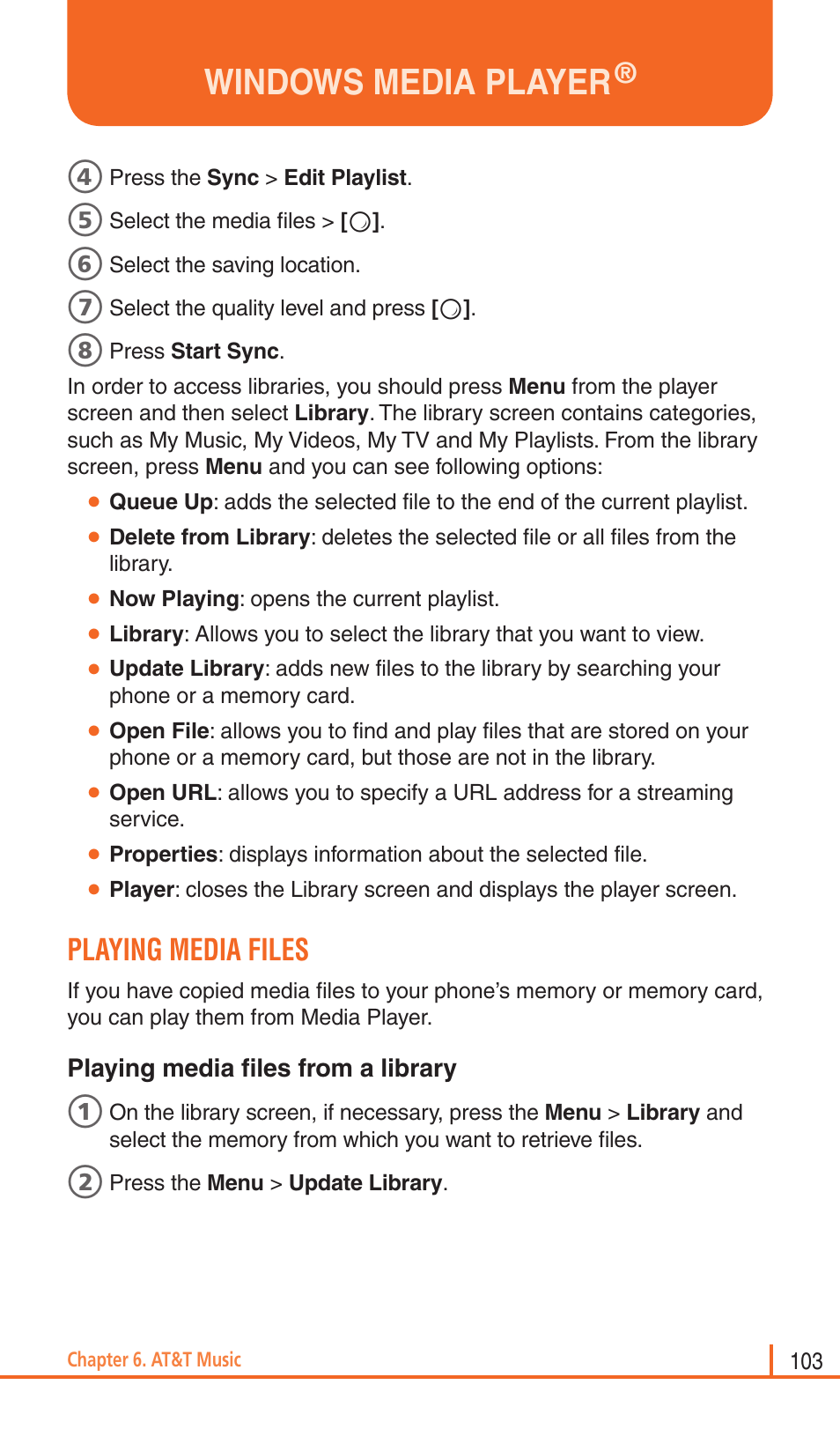 Windows media player, Playing media files | Pantech Matrix Pro User Manual | Page 105 / 261