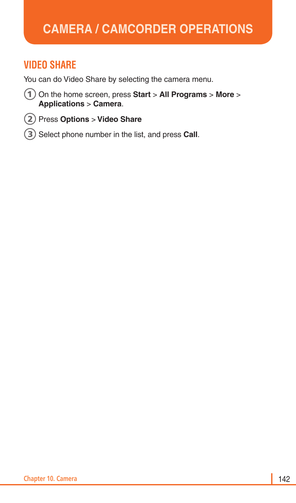 Camera / camcorder operations, Video share | Pantech Matrix Pro User Manual | Page 144 / 261