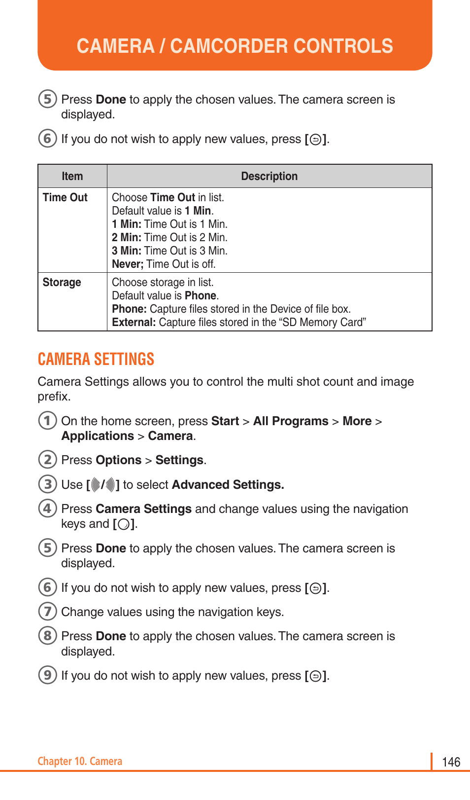 Camera / camcorder controls, Camera settings | Pantech Matrix Pro User Manual | Page 148 / 261