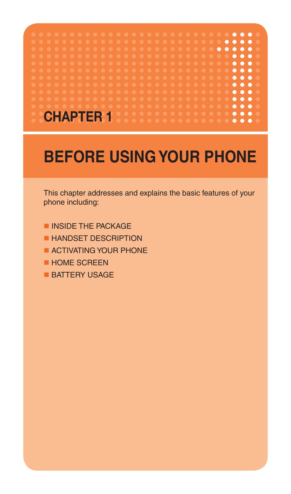 Before using your phone, Chapter 1 | Pantech Matrix Pro User Manual | Page 16 / 261
