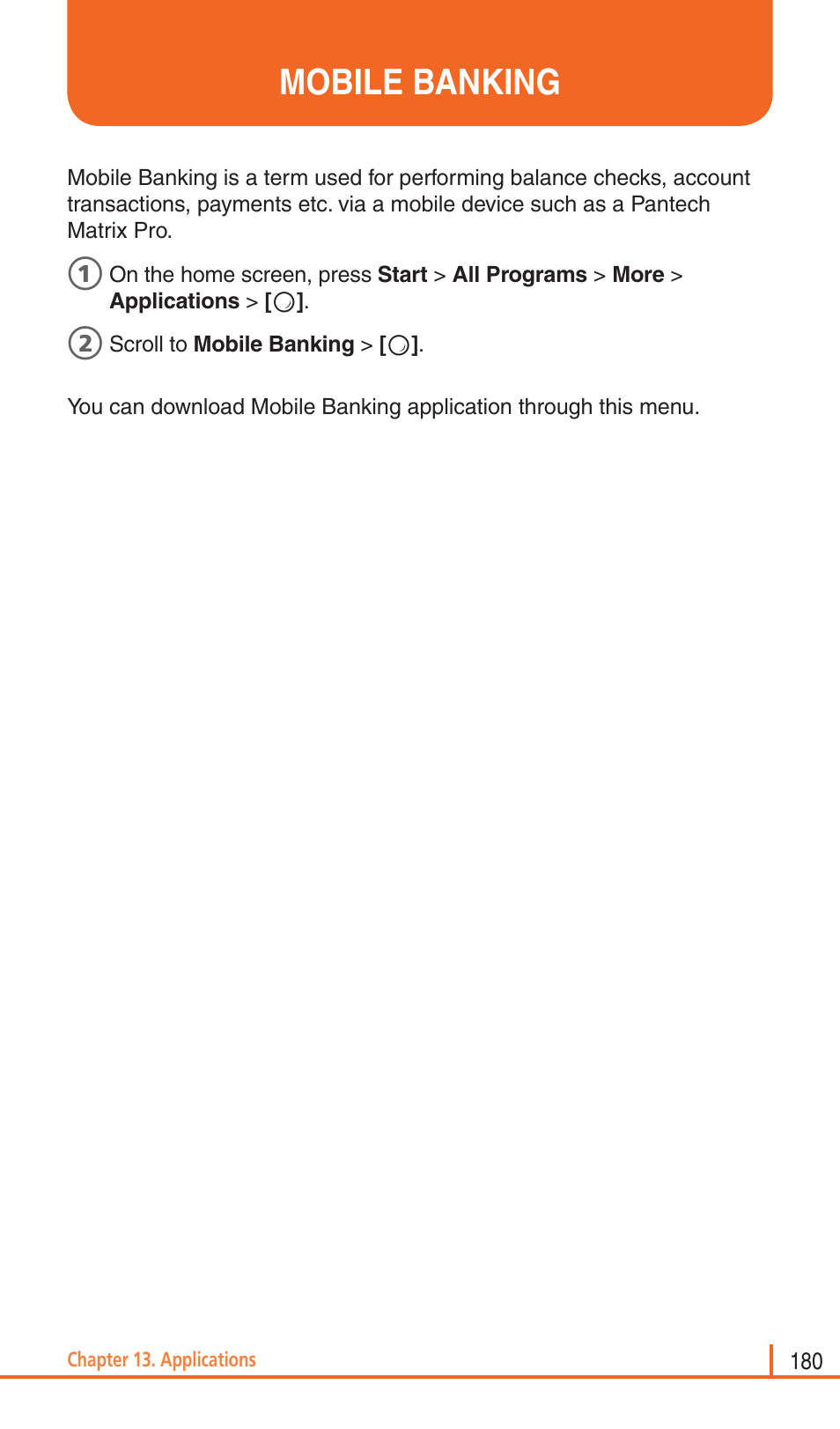 Mobile banking | Pantech Matrix Pro User Manual | Page 182 / 261