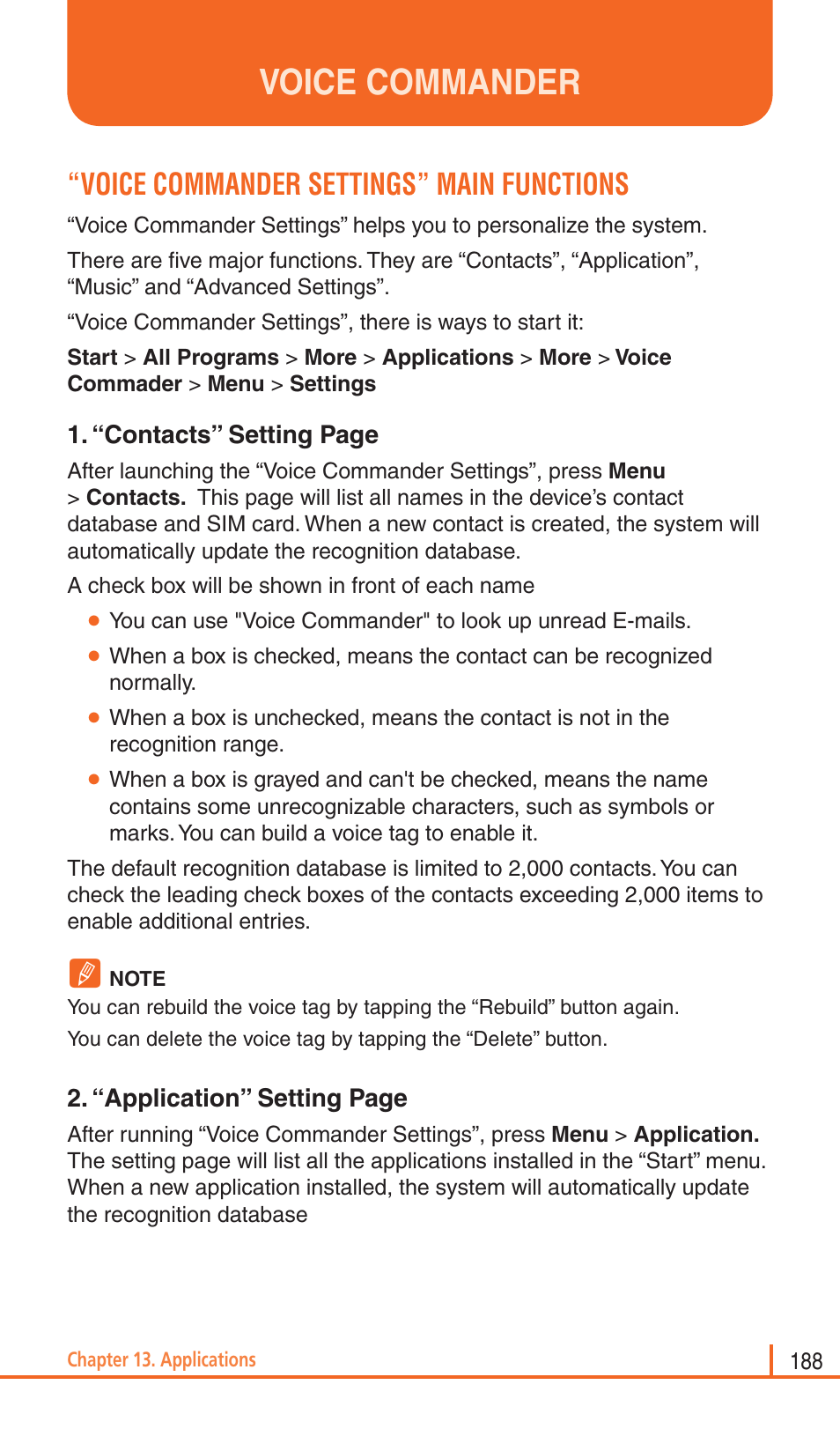 Voice commander, Voice commander settings” main functions | Pantech Matrix Pro User Manual | Page 190 / 261