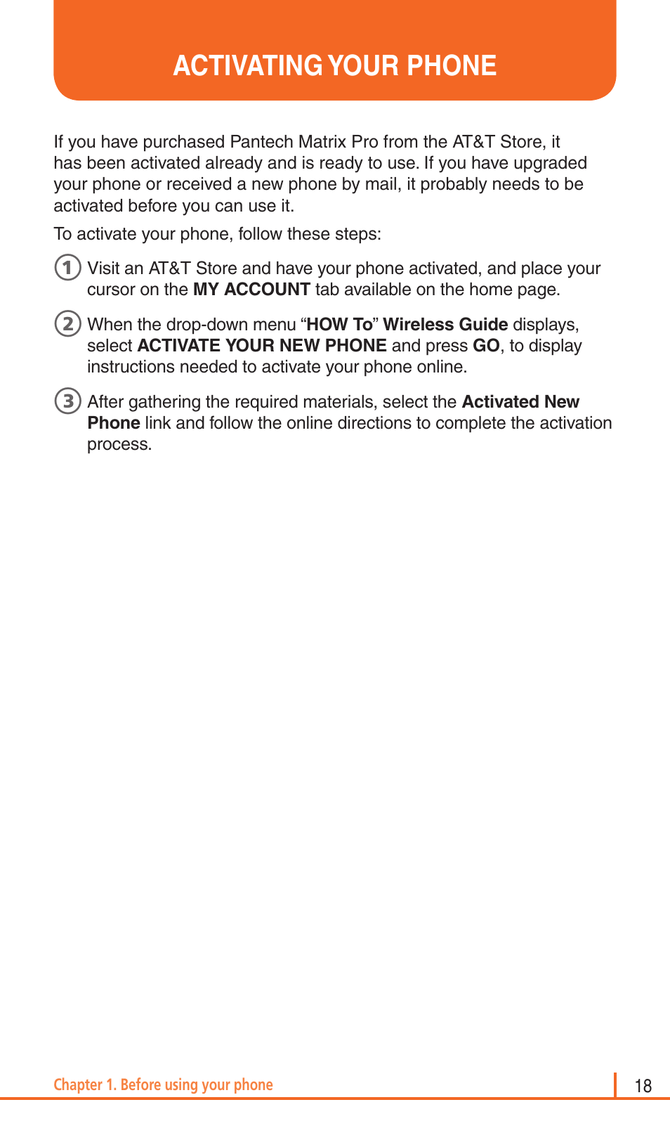 Activating your phone | Pantech Matrix Pro User Manual | Page 20 / 261