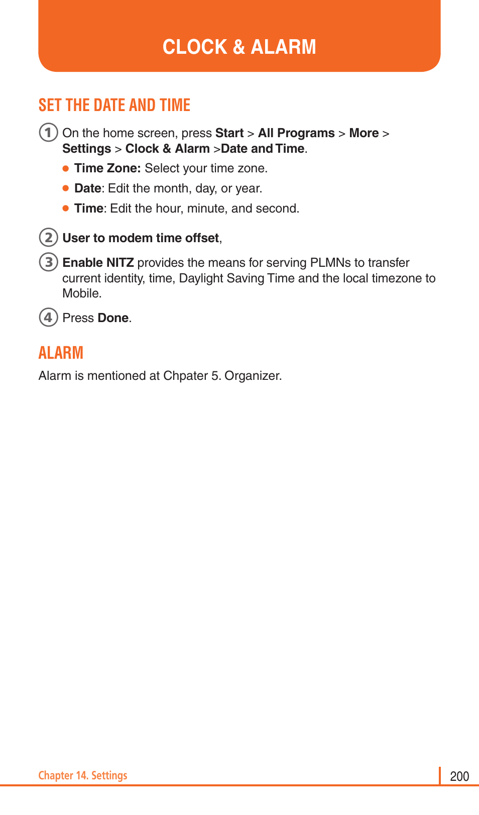 Clock & alarm, Set the date and time, Alarm | Pantech Matrix Pro User Manual | Page 202 / 261