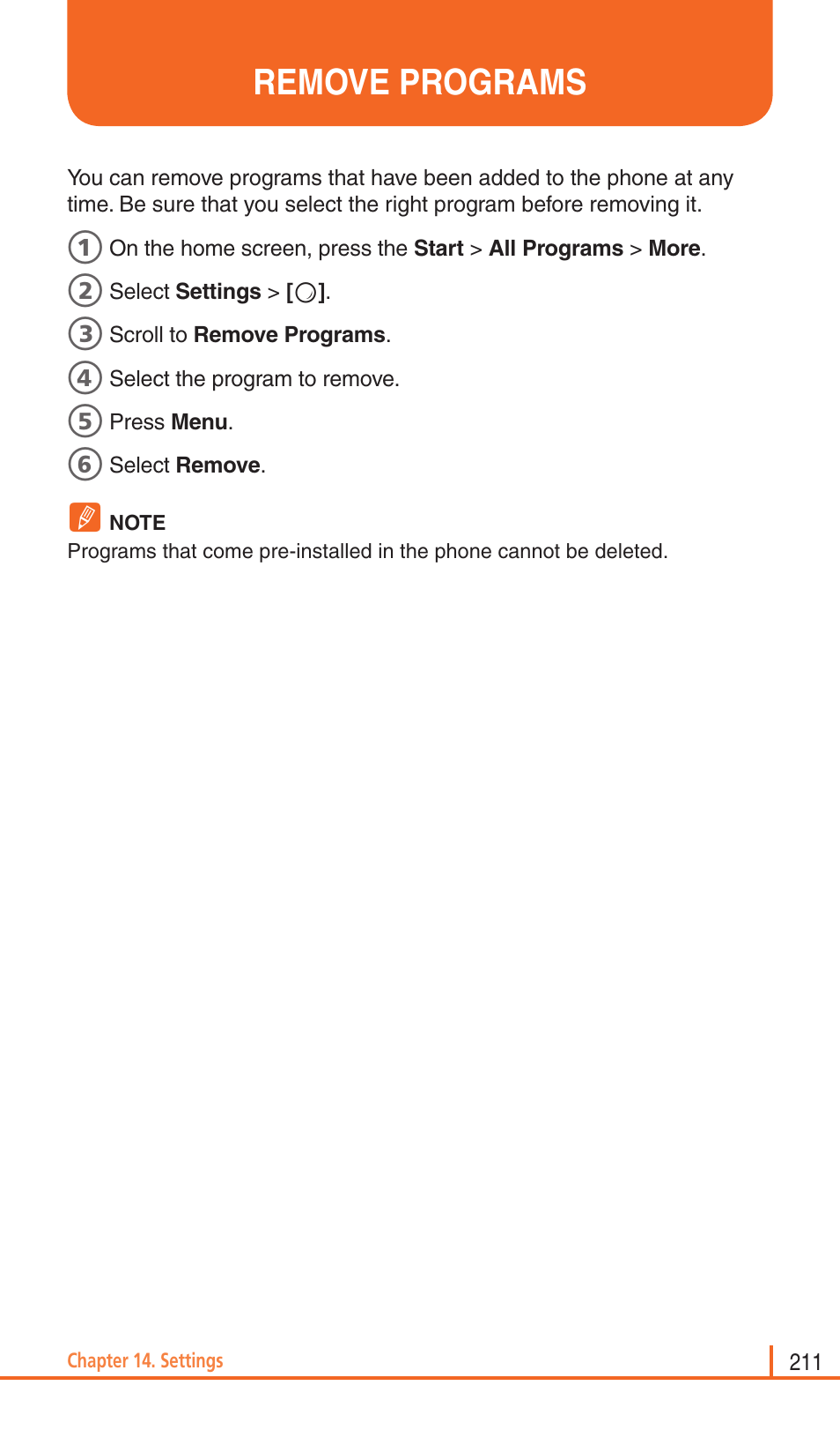 Remove programs | Pantech Matrix Pro User Manual | Page 213 / 261