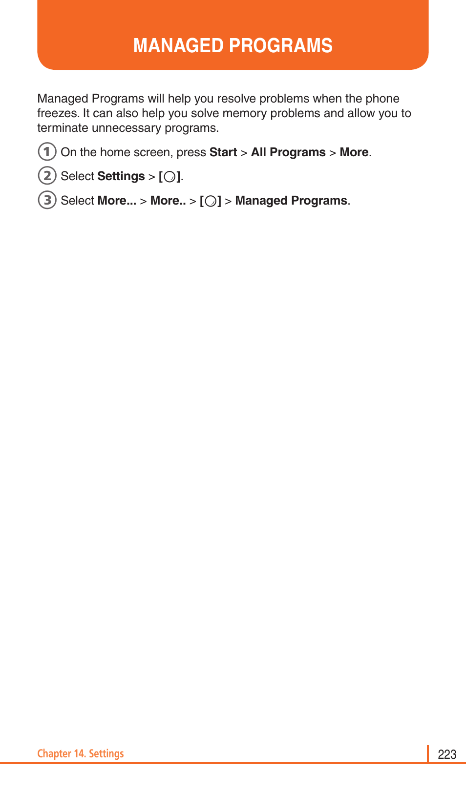 Managed programs | Pantech Matrix Pro User Manual | Page 225 / 261