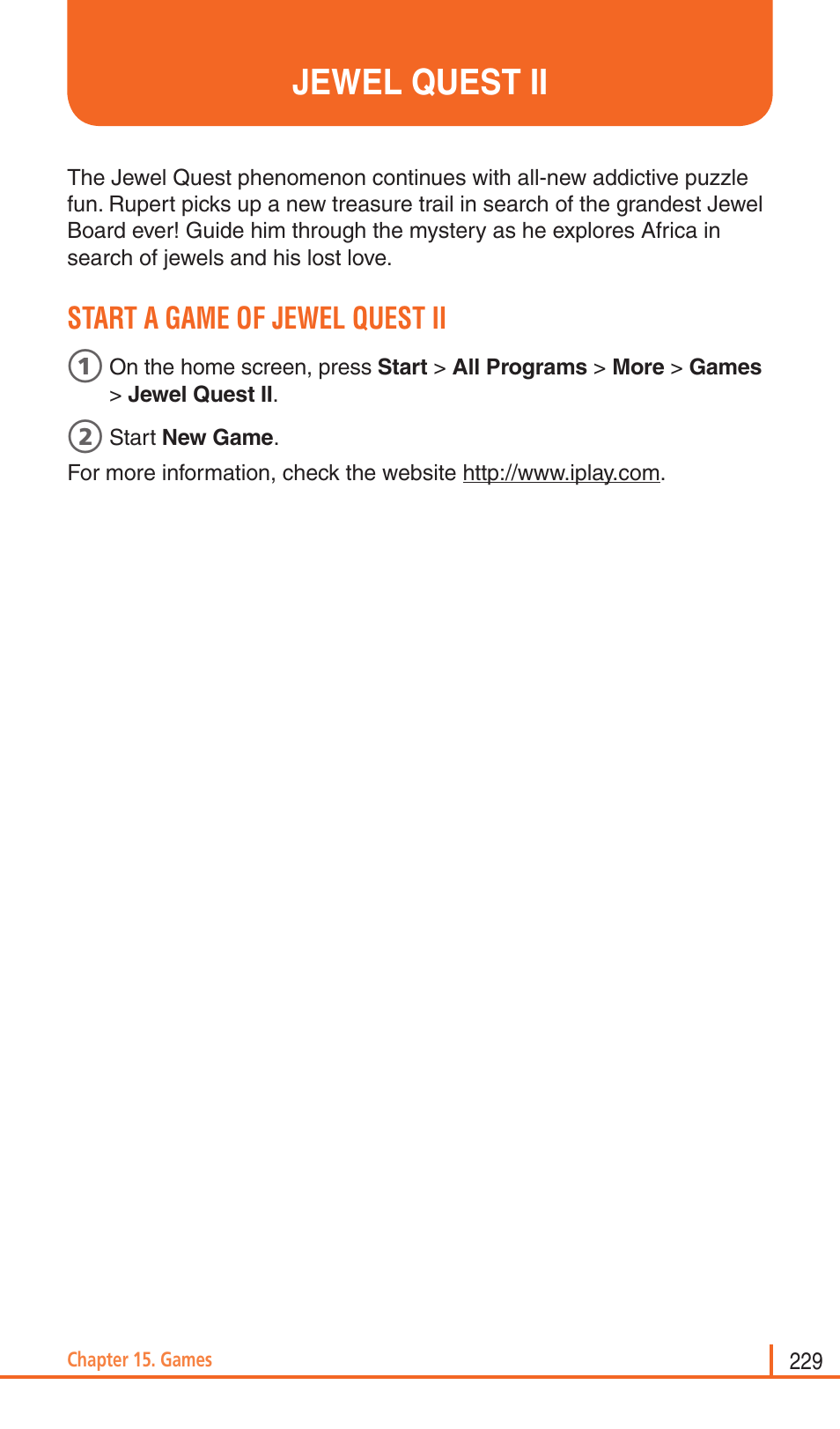 Jewel quest ii, Start a game of jewel quest ii | Pantech Matrix Pro User Manual | Page 231 / 261