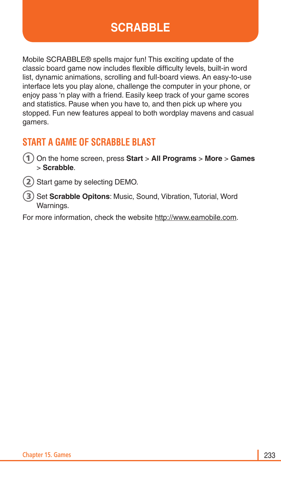 Scrabble, Start a game of scrabble blast | Pantech Matrix Pro User Manual | Page 235 / 261