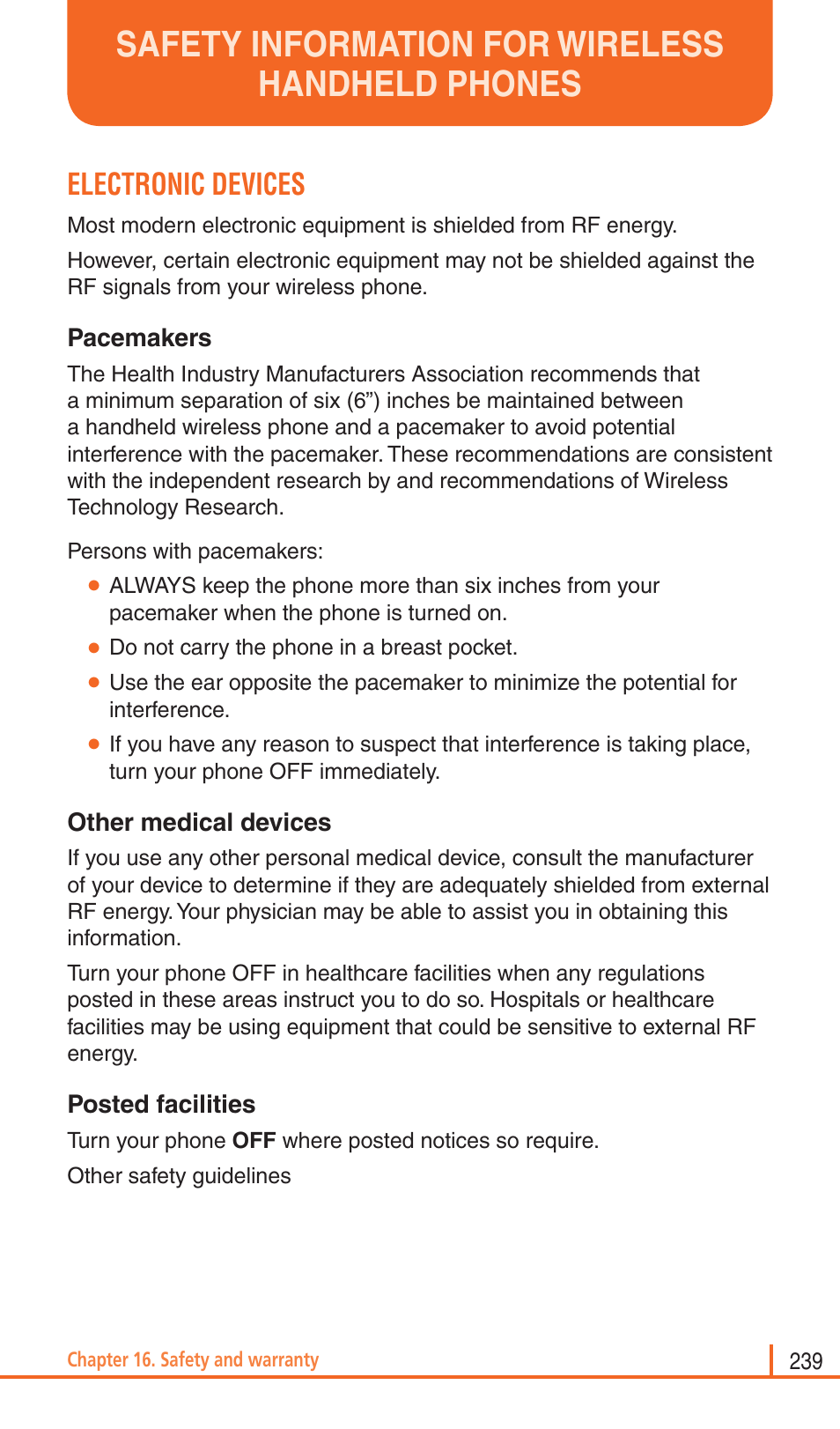 Safety information for wireless handheld phones, Electronic devices | Pantech Matrix Pro User Manual | Page 241 / 261