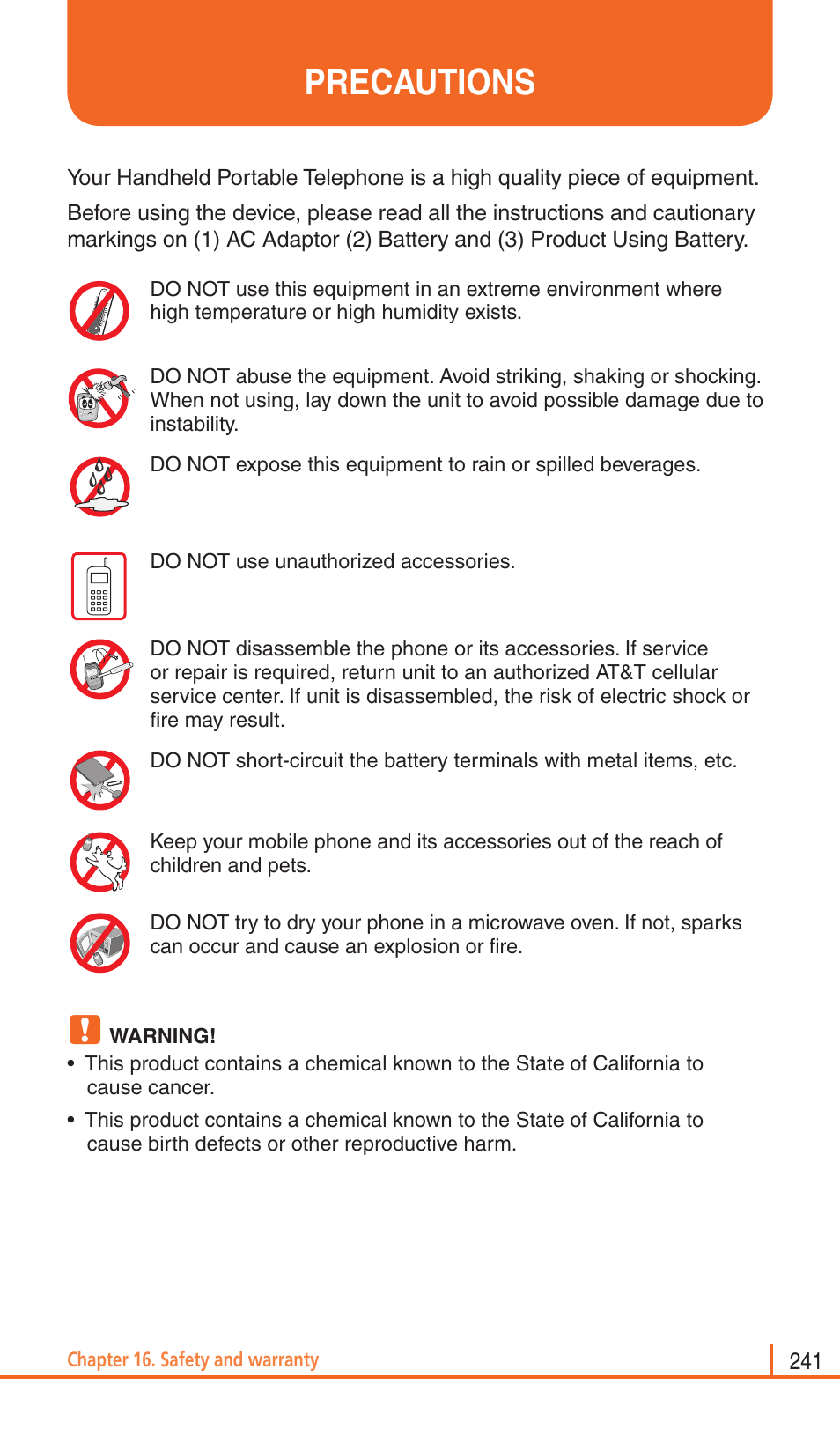 Precautions | Pantech Matrix Pro User Manual | Page 243 / 261