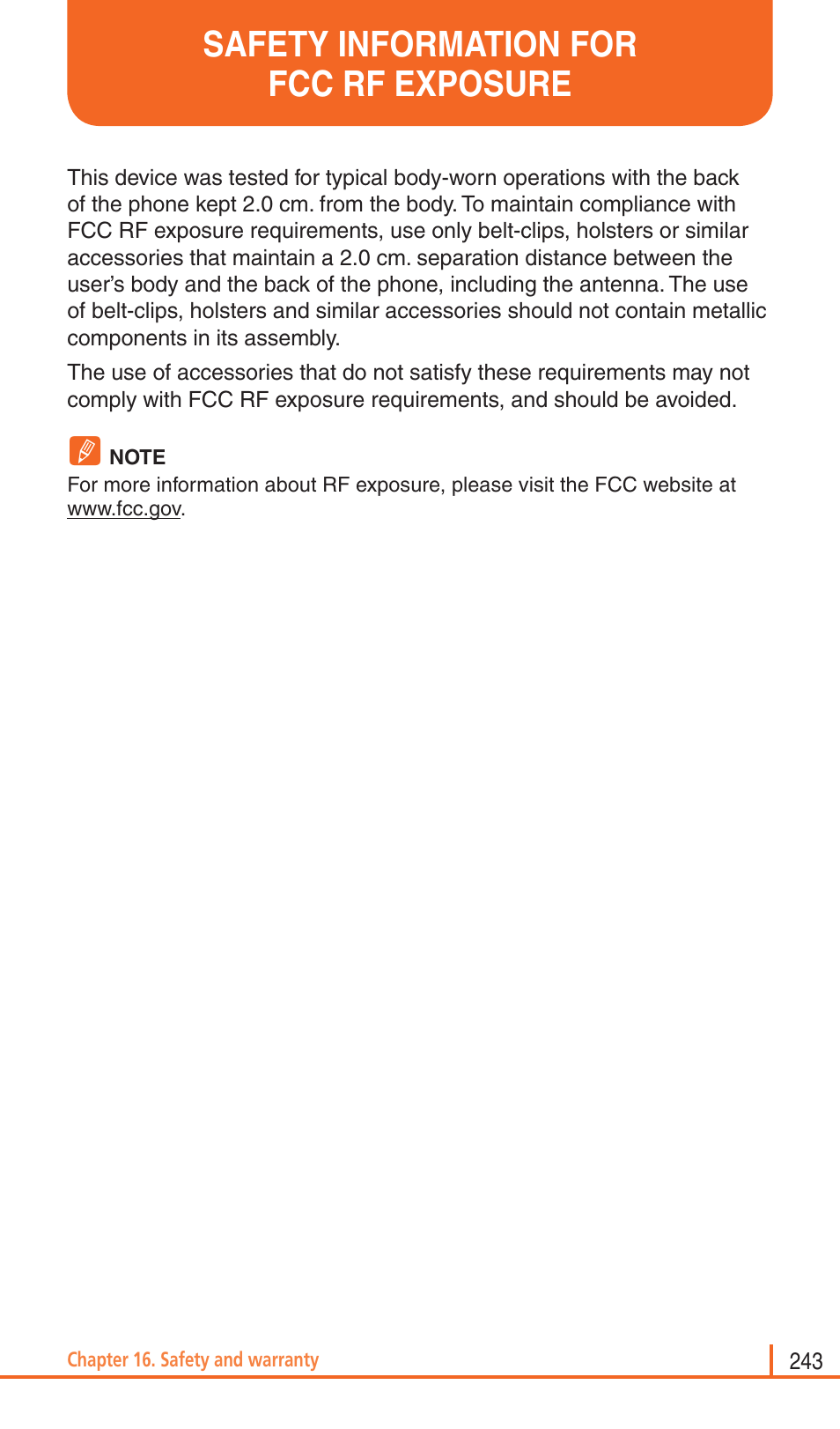 Safety information for fcc rf exposure | Pantech Matrix Pro User Manual | Page 245 / 261