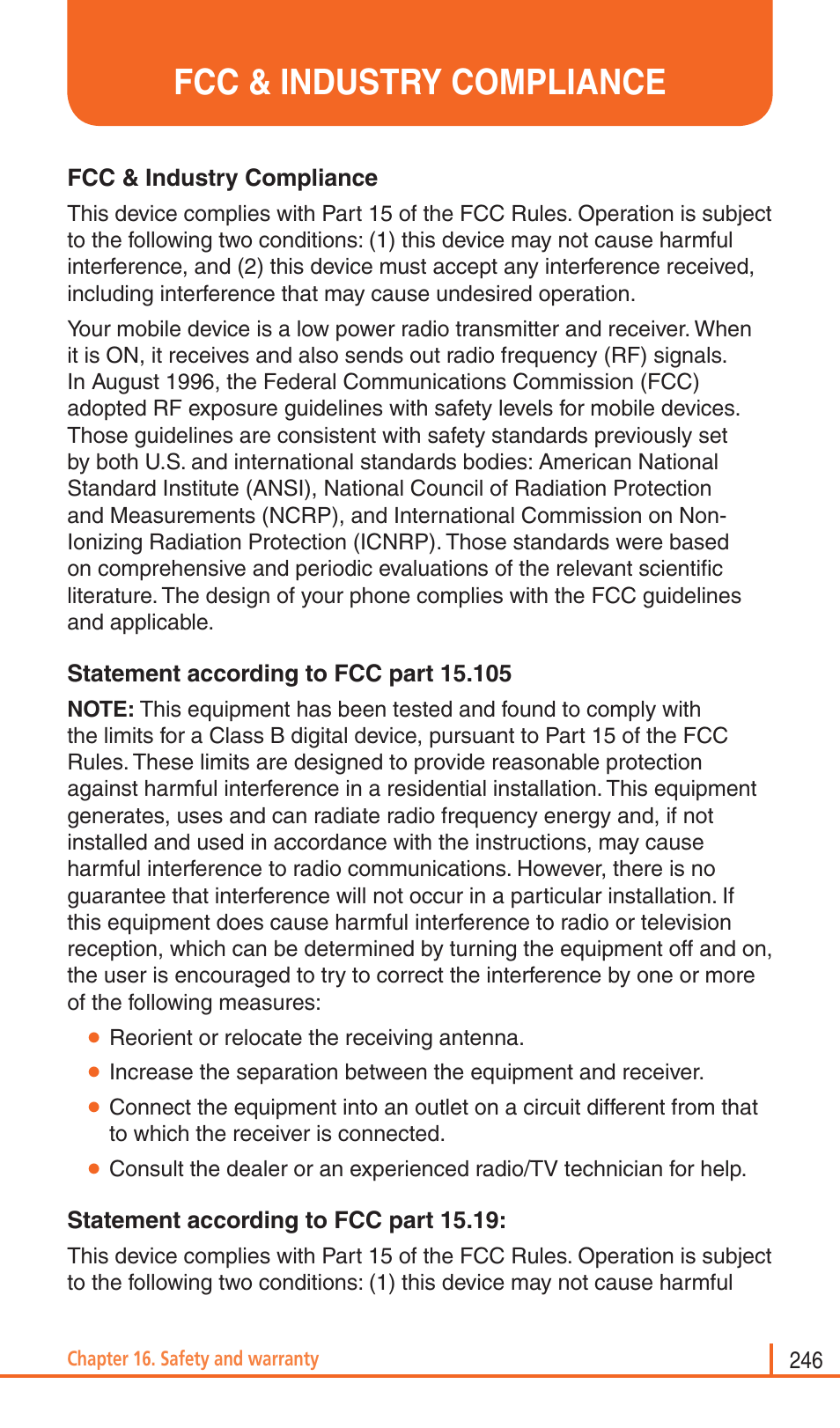 Fcc & industry compliance | Pantech Matrix Pro User Manual | Page 248 / 261