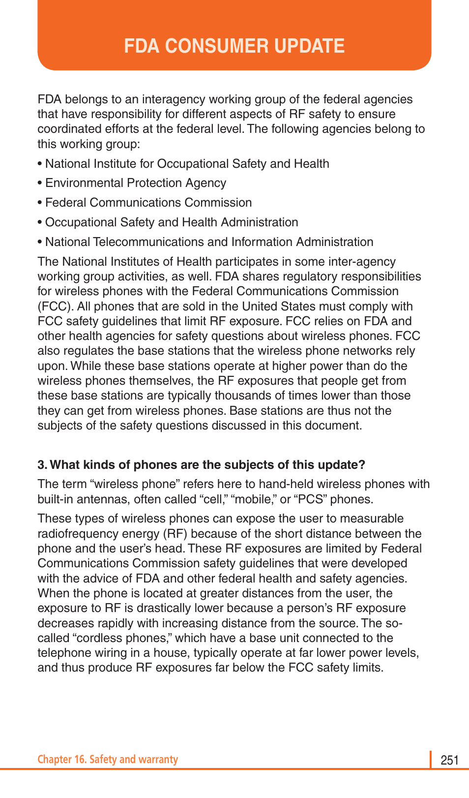 Fda consumer update | Pantech Matrix Pro User Manual | Page 253 / 261