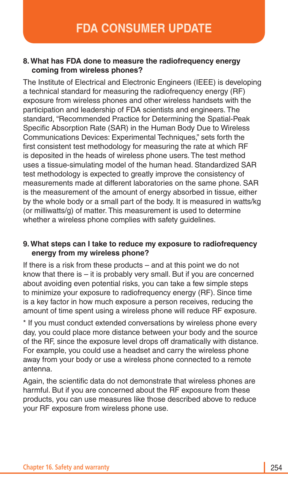 Fda consumer update | Pantech Matrix Pro User Manual | Page 256 / 261