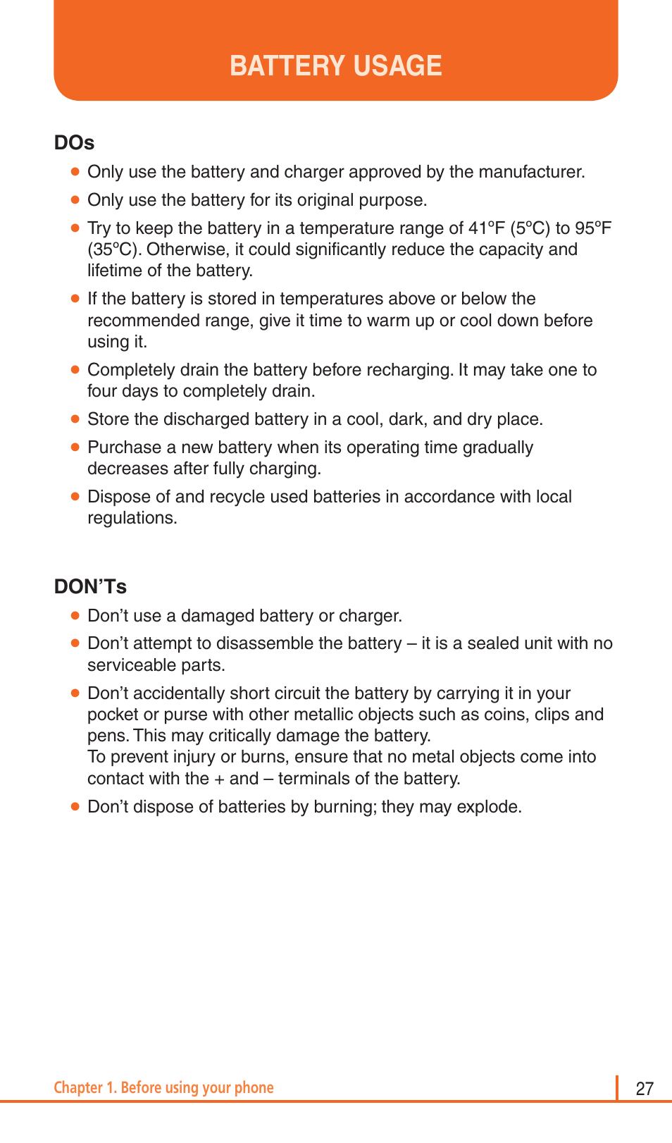 Battery usage | Pantech Matrix Pro User Manual | Page 29 / 261