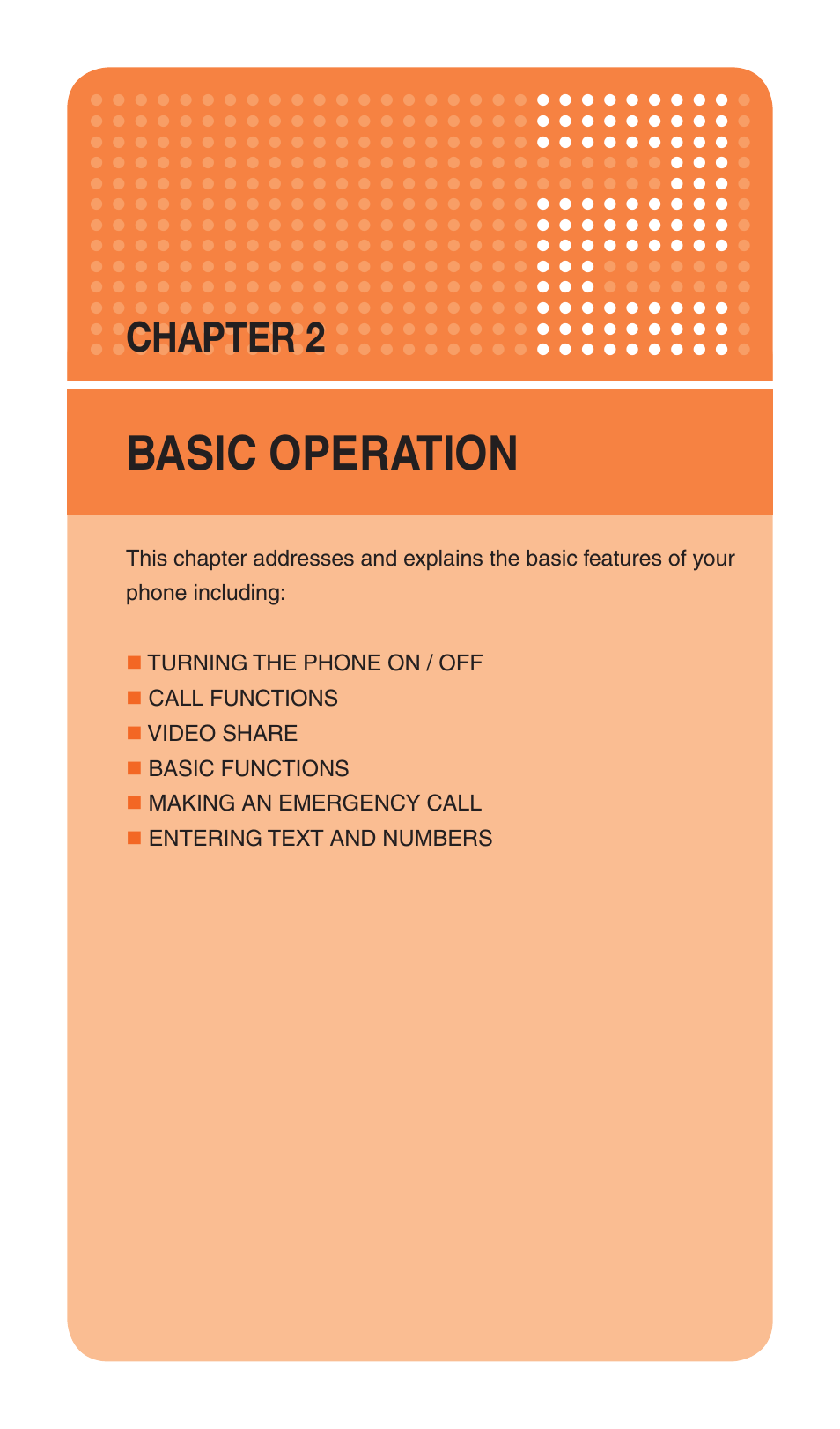 Basic operation, Chapter 2 | Pantech Matrix Pro User Manual | Page 30 / 261