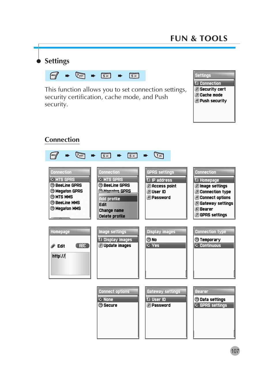 Fun & tools, Settings | Pantech G670 User Manual | Page 108 / 137