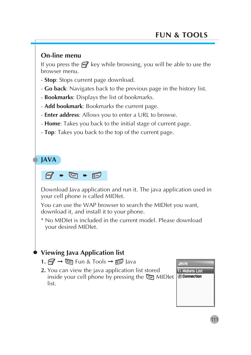 Fun & tools | Pantech G670 User Manual | Page 112 / 137