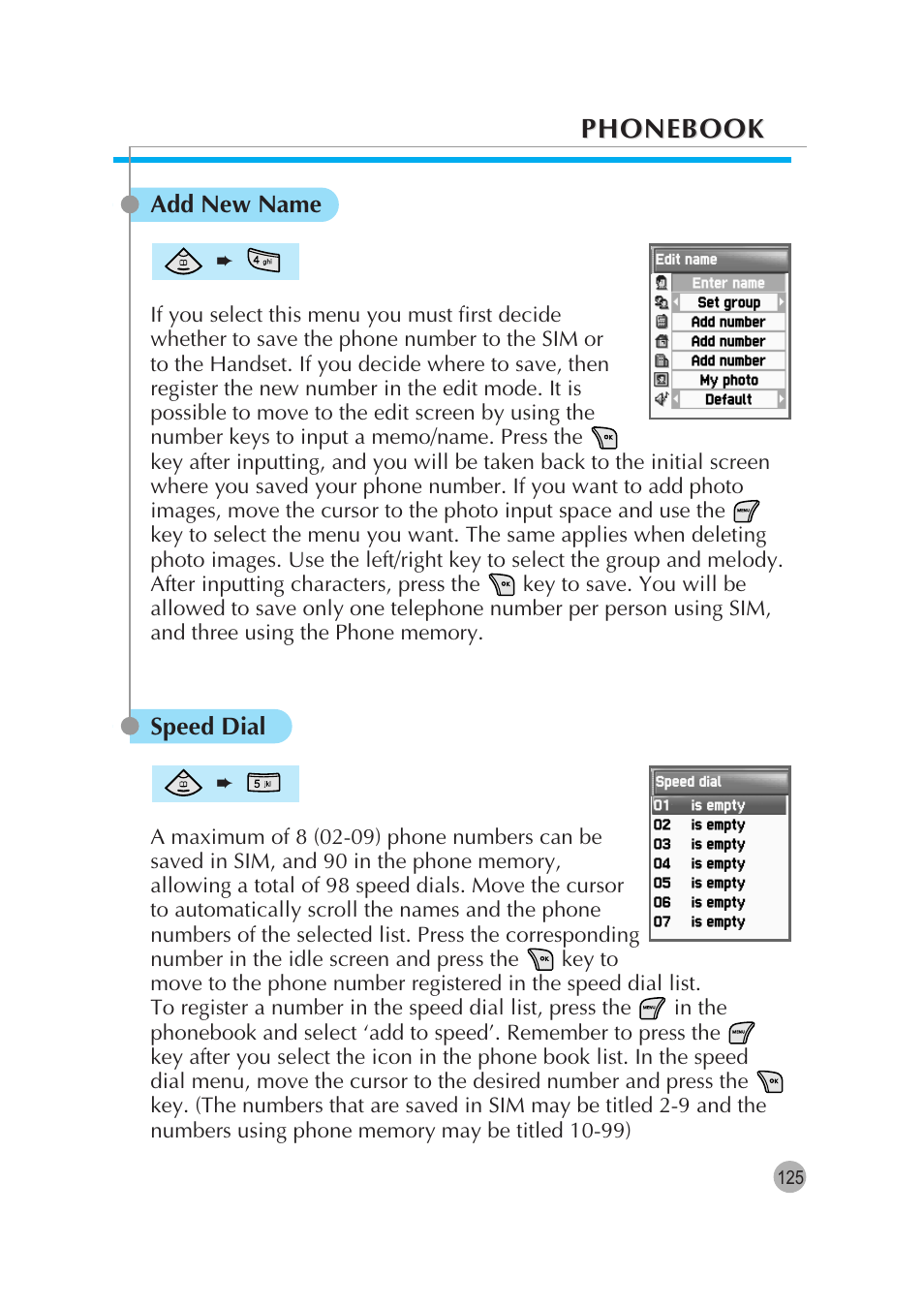 Phonebook | Pantech G670 User Manual | Page 126 / 137